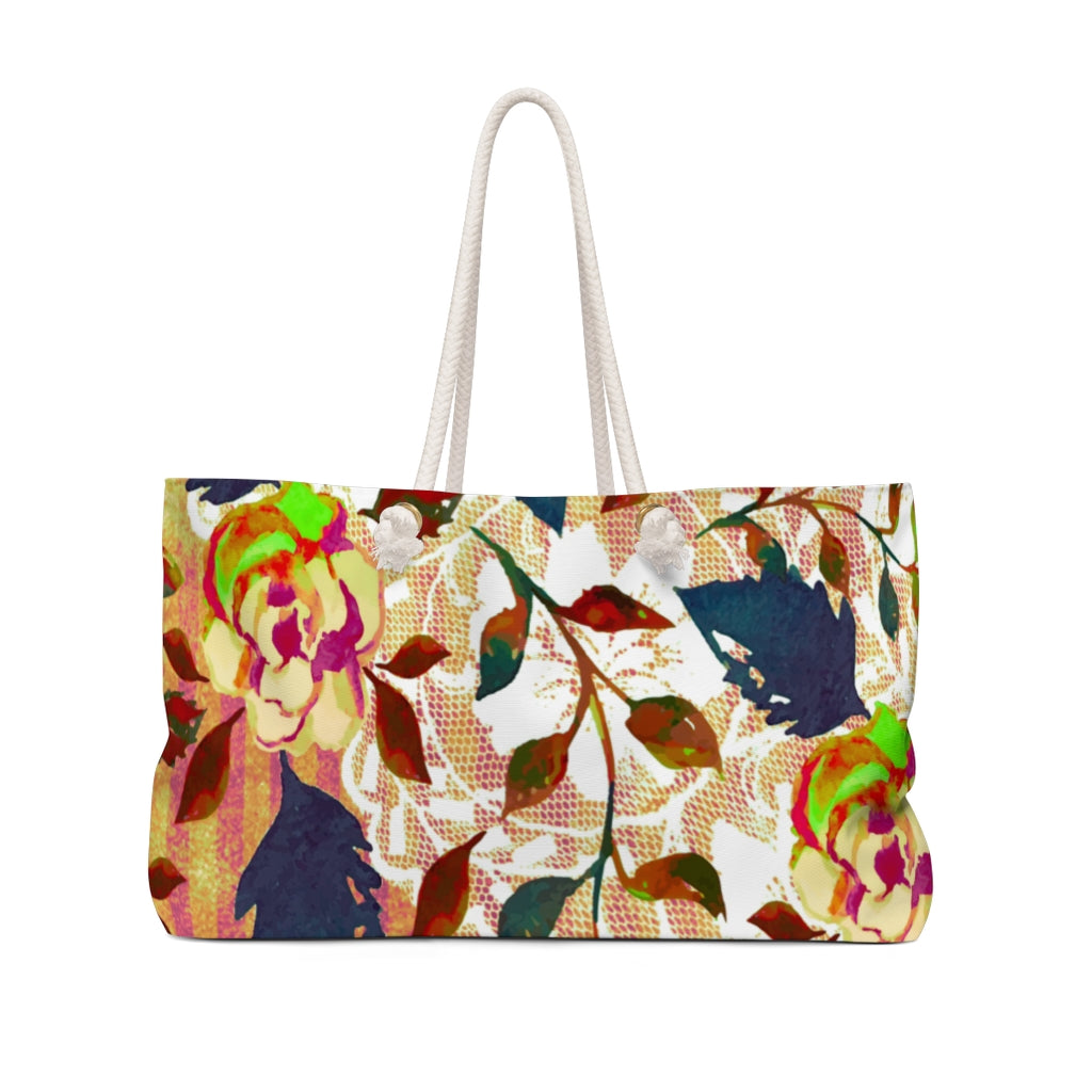 Victorian lace print weekender bag, large, design 22