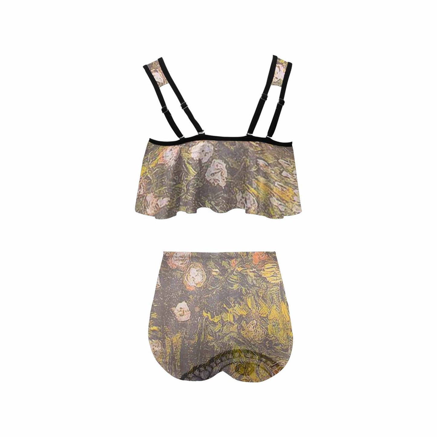 Vintage floral high waisted flounce top bikini, swim wear, Design 05x