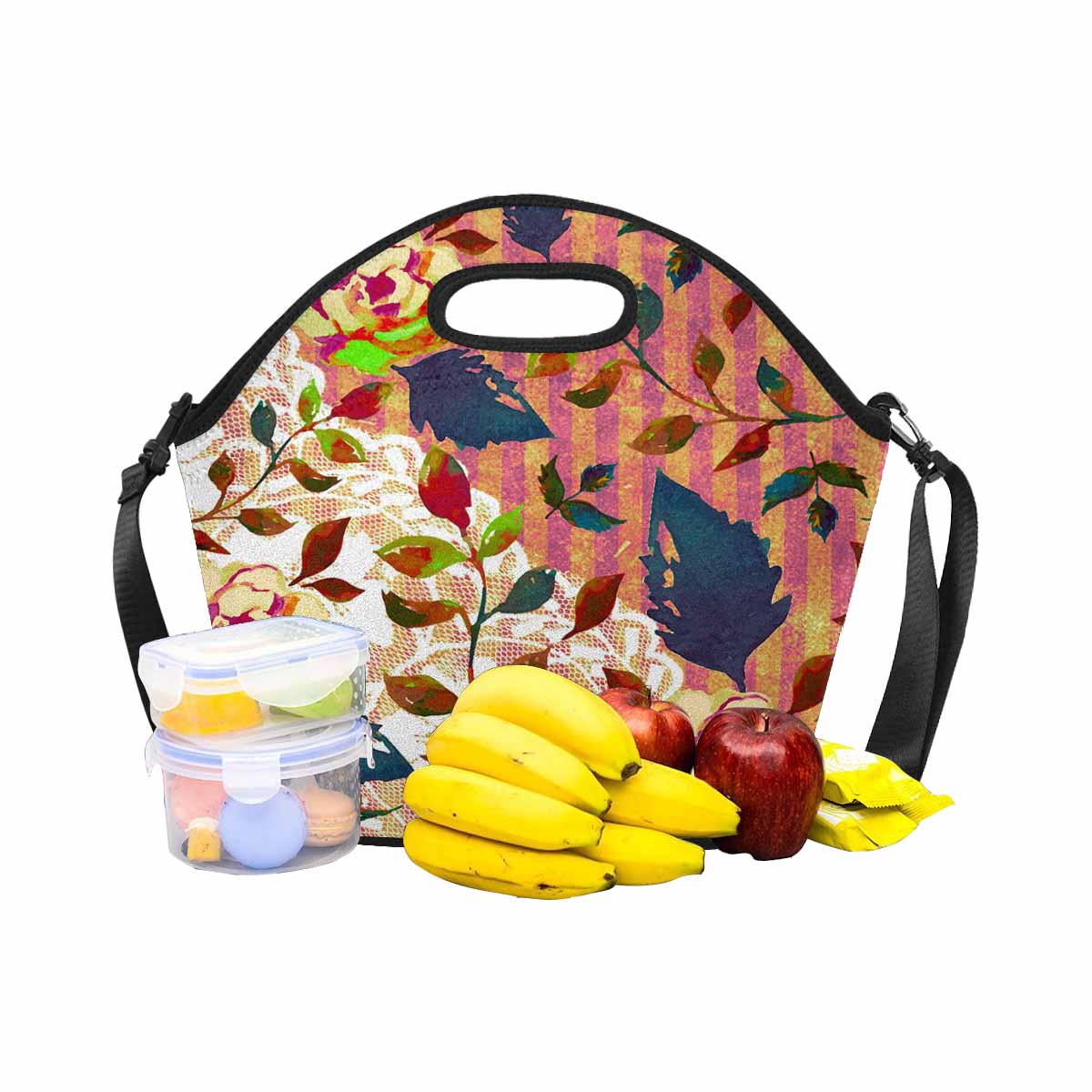 Victorian lace print insulated lunch bag, design 22