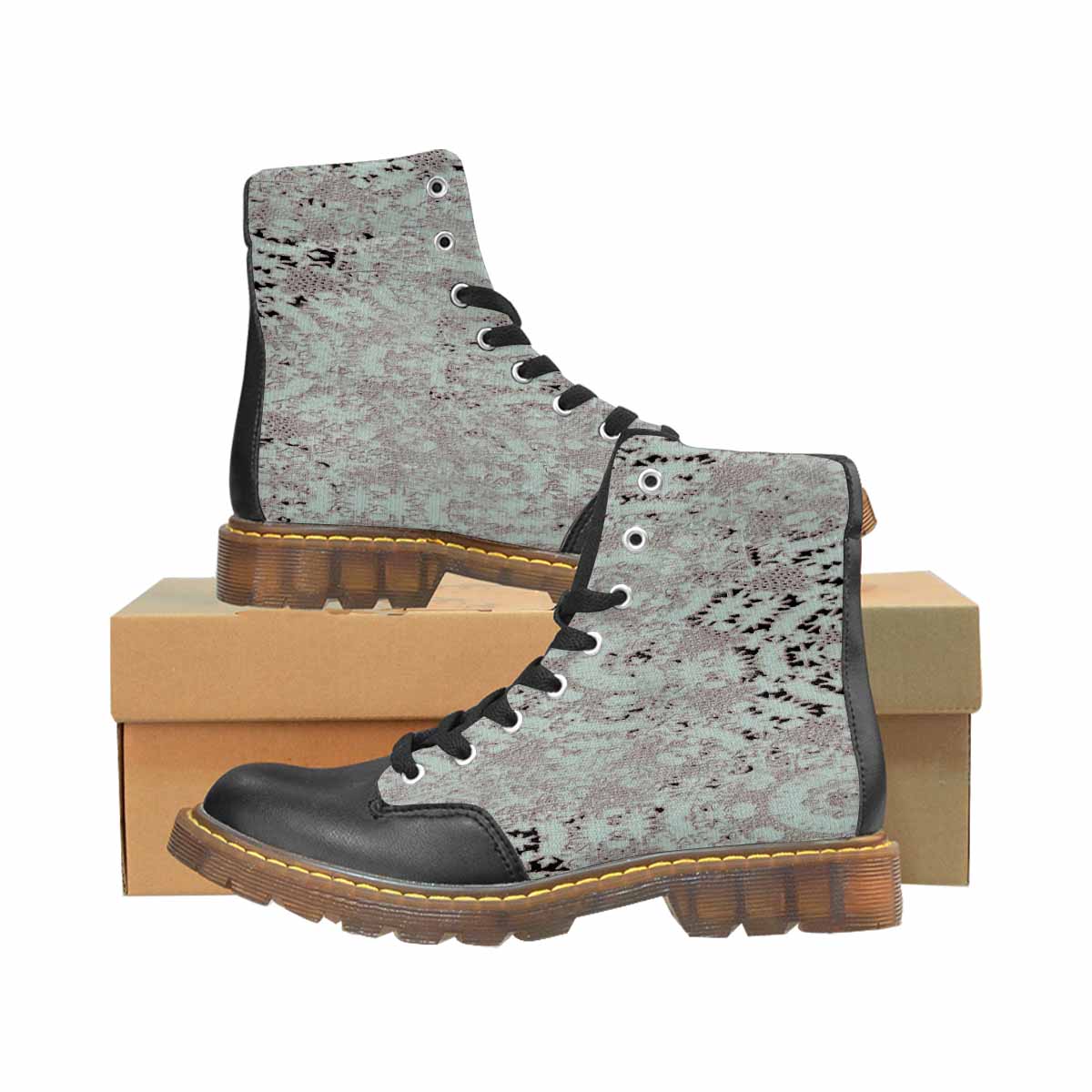 Victorian lace print, cute but tough, Winter walk about boots, design 51