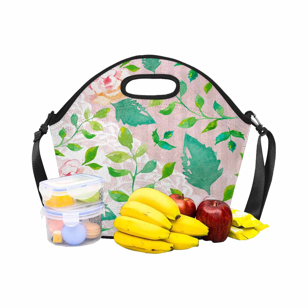 Victorian lace print insulated lunch bag, design 21