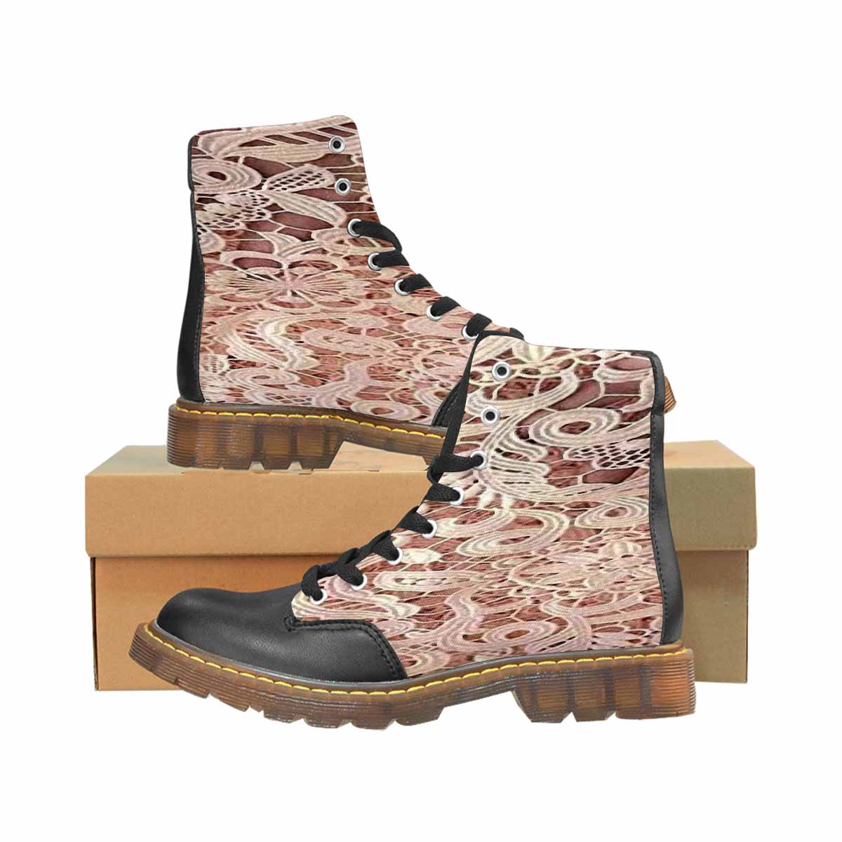 Victorian lace print, cute but tough, Winter walk about boots, design 11