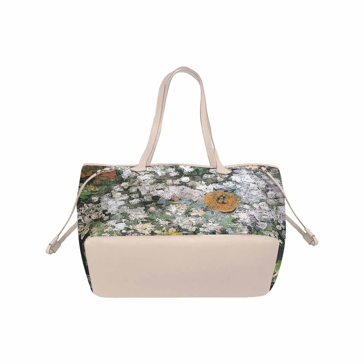 Vintage Floral Handbag, Classic Handbag, Mod 1695361 Design 07, BEIGE/TAN TRIM