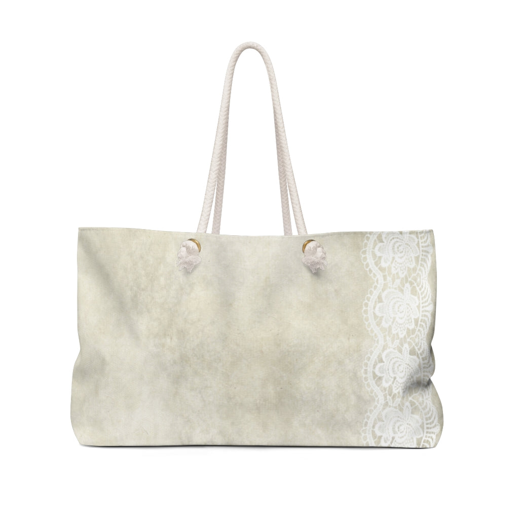 Victorian lace print weekender bag, large, design 27