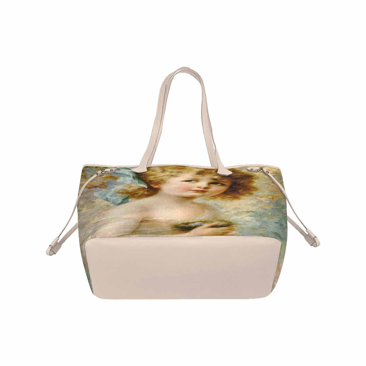 Victorian Girl Design Handbag, Model 1695361, Girl Holding A Nest, BEIGE/TAN TRIM