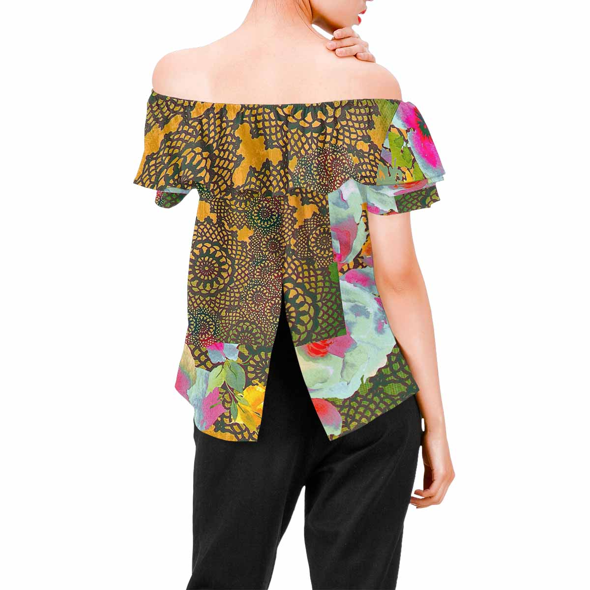 Victorian Lace print Chiffon Blouse, design 15