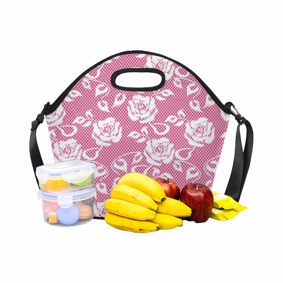 Victorian lace print insulated lunch bag, design 17