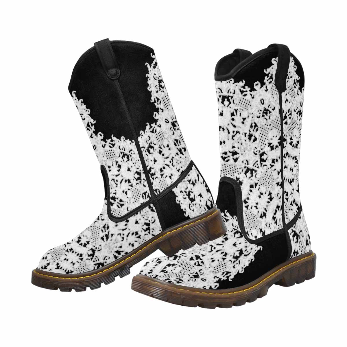 Victorian lace print, western lumber boots, design 50