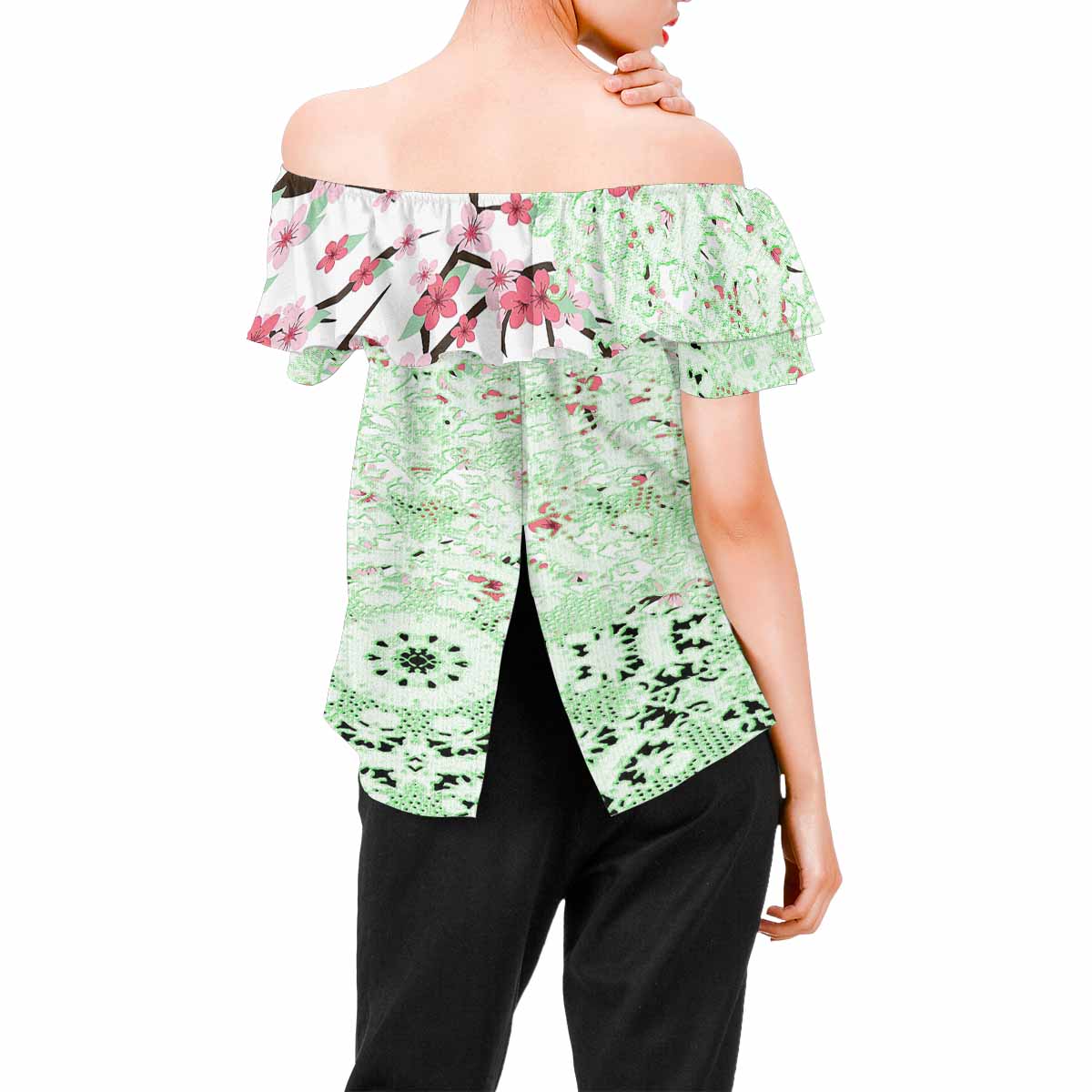 Victorian Lace print Chiffon Blouse, design 10