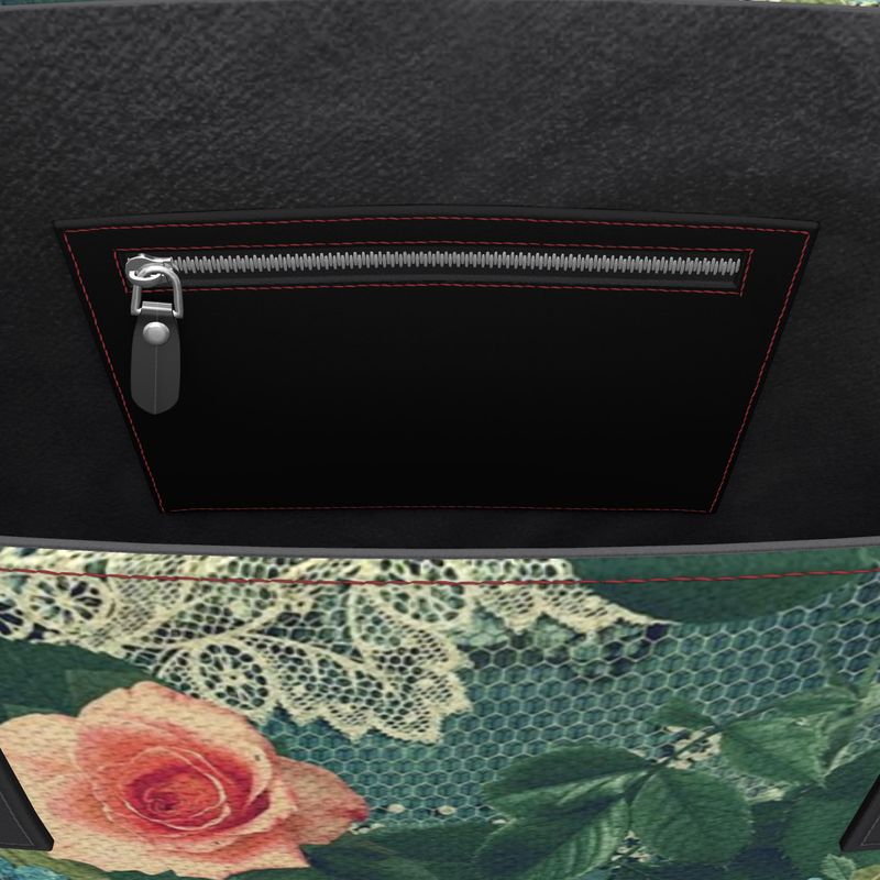 Victorian lace print, design 1,100% luxury leather Kika Tote