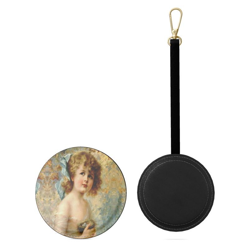 Victorian Girl design print, design Girl Holding a Nest, 100% luxury Leather Vanity Mirror