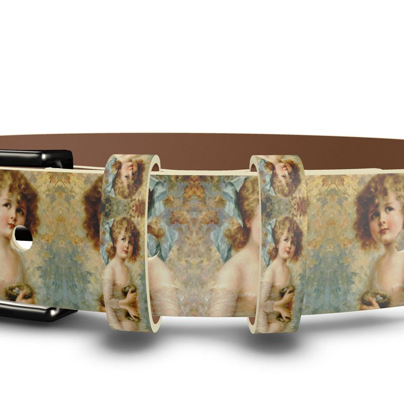 Victorian Girl design print, design Girl Holding a Nest, 100% luxury leather Belt