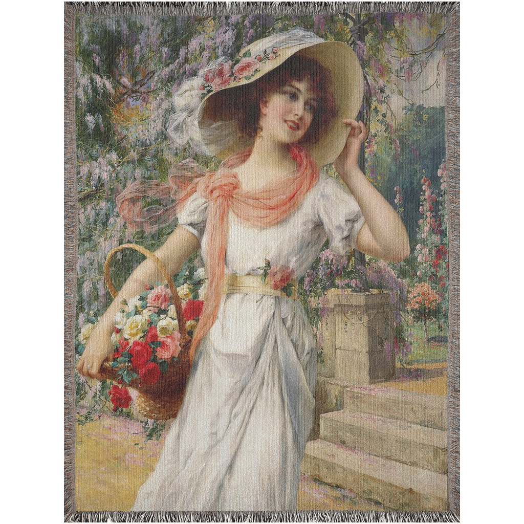100% cotton Victorian Lady design design woven blanket, 50 x 60 or 60 x 80in, THE FLOWER GARDEN