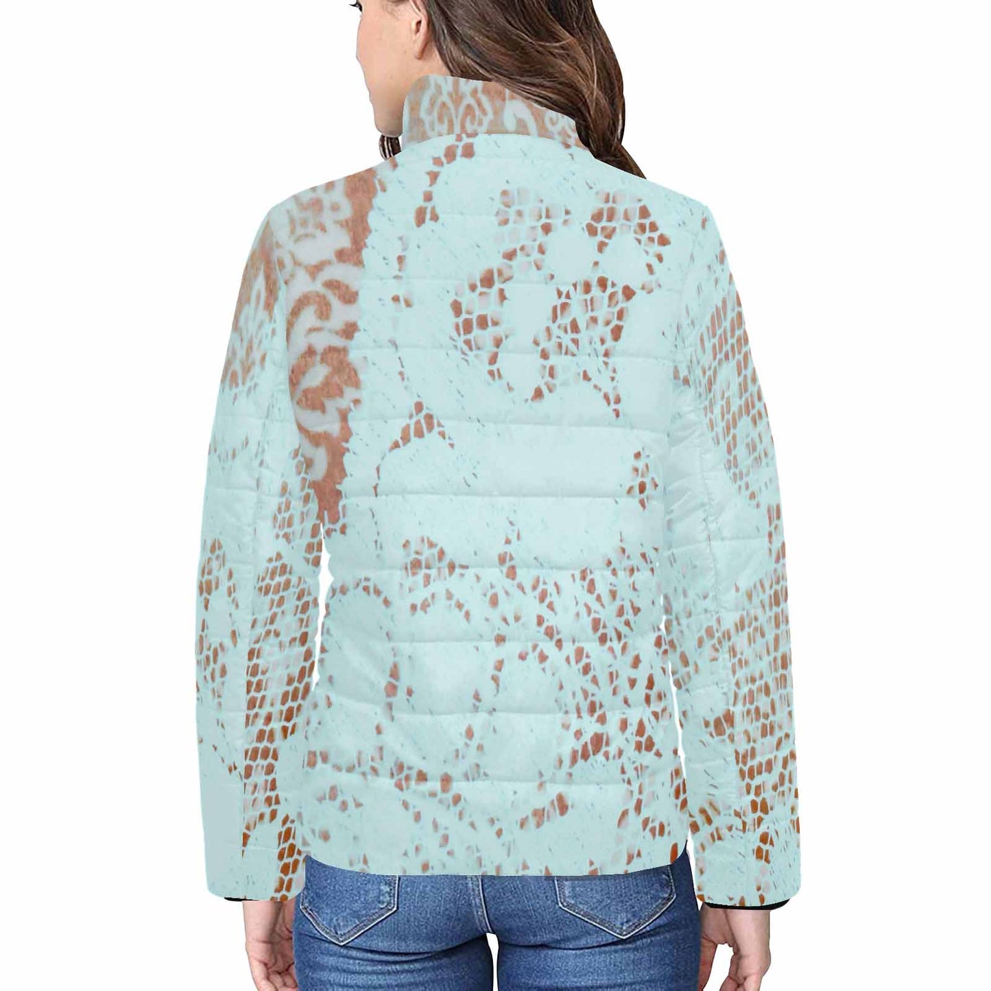 Victorian Lace print womens padded quilted jacket, design 23