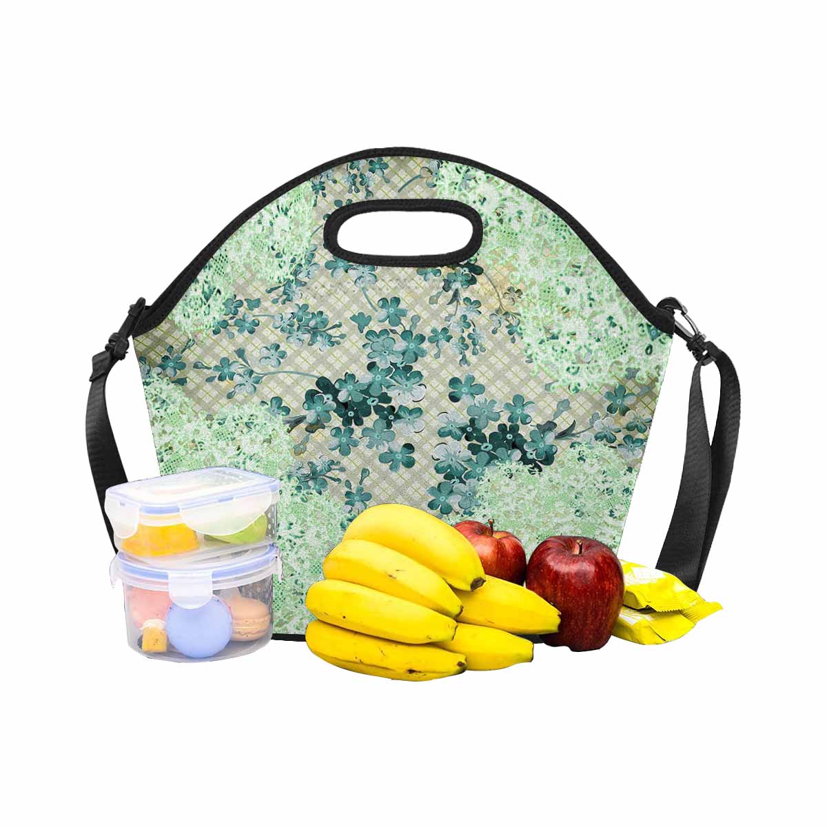 Victorian lace print insulated lunch bag, design 53