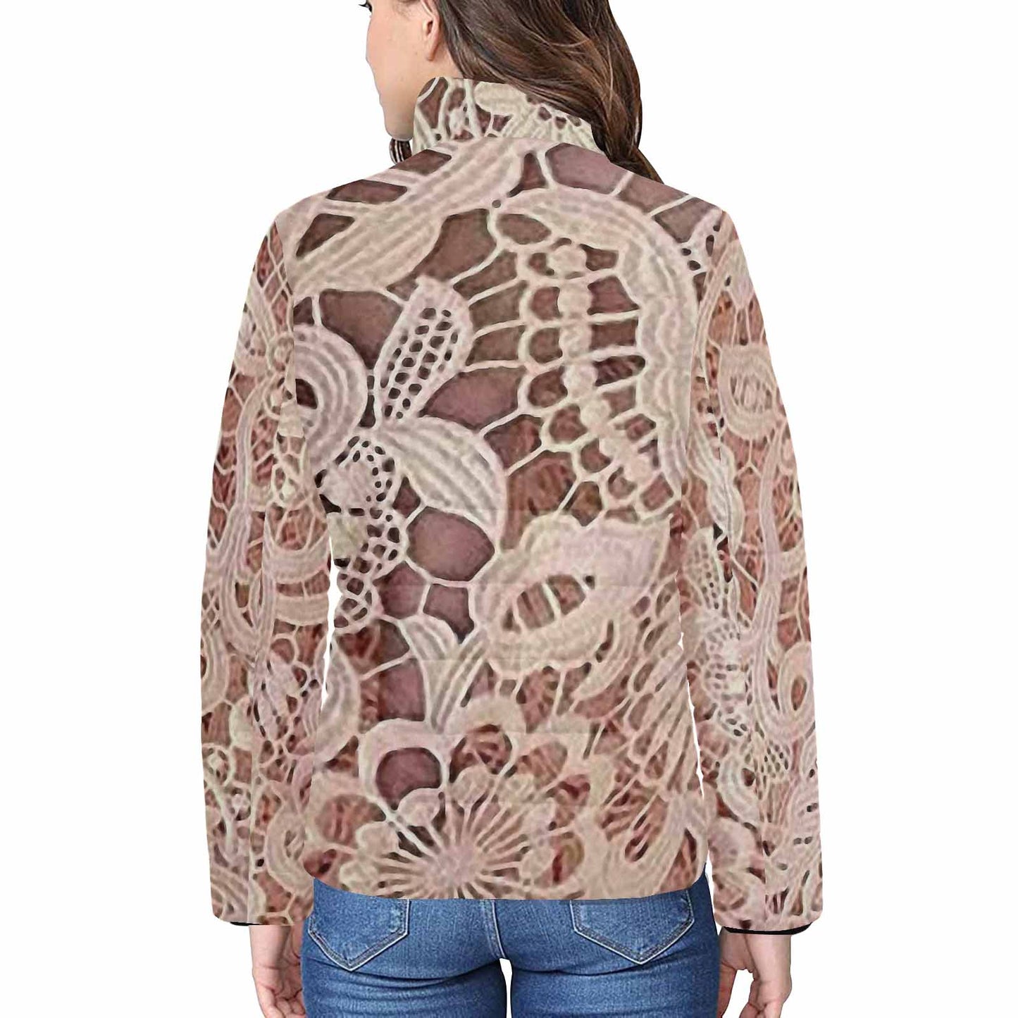 Victorian Lace print womens padded quilted jacket, design 11