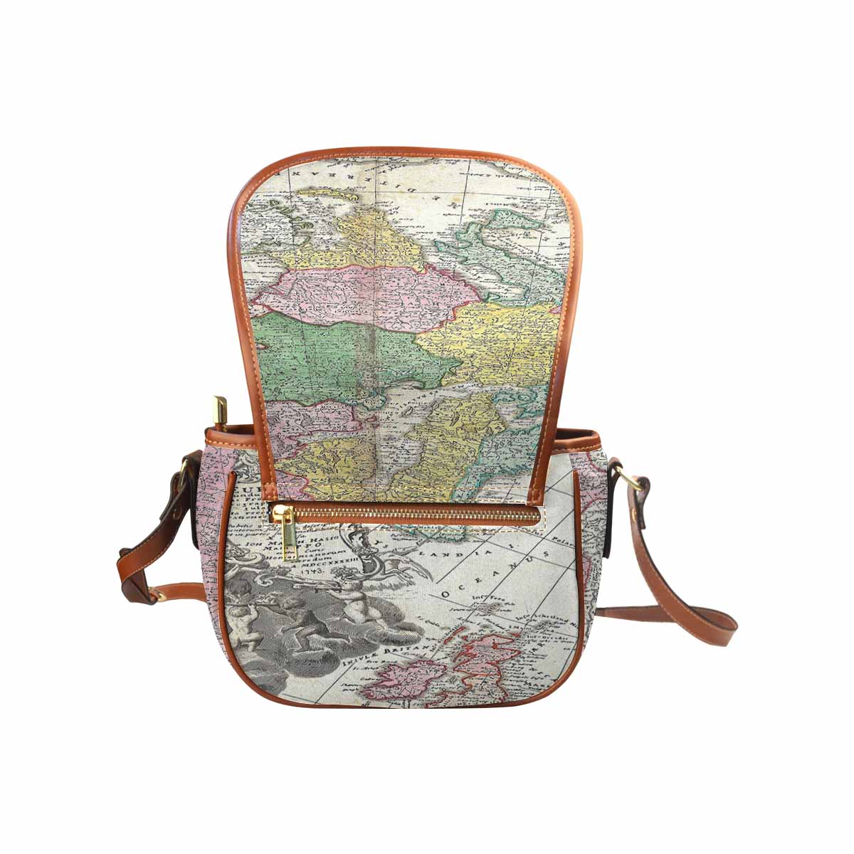 Antique Map design Handbag, saddle bag, Design 30