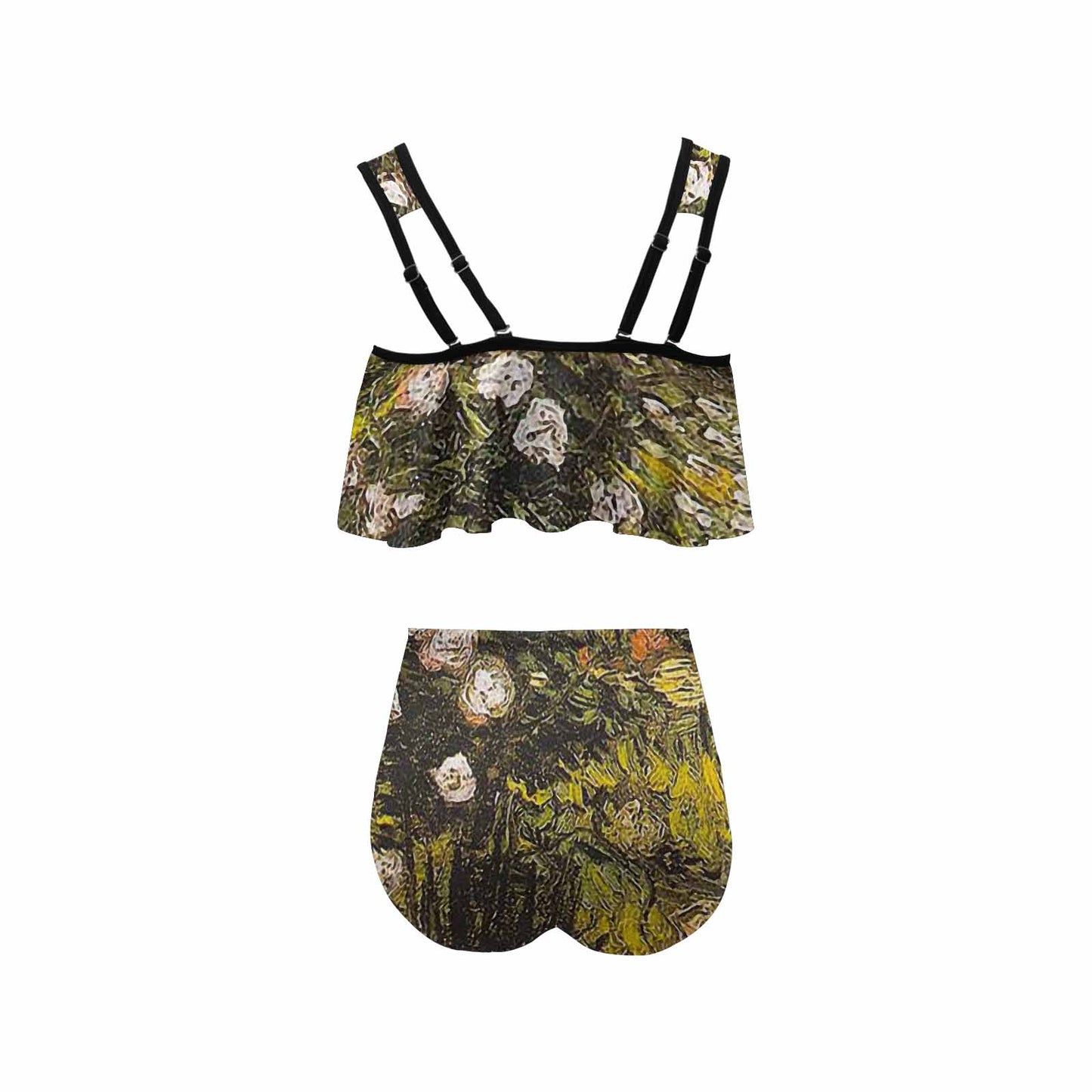 Vintage floral high waisted flounce top bikini, swim wear, Design 05