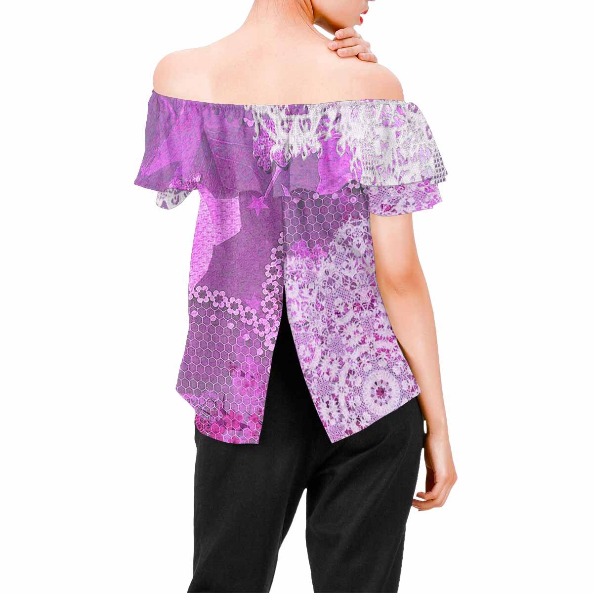 Victorian Lace print Chiffon Blouse, design 03