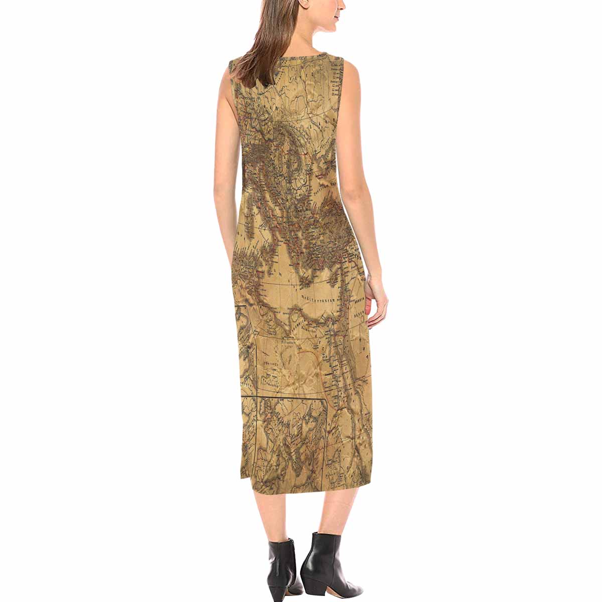 Antique Map chic long dress, Design 14