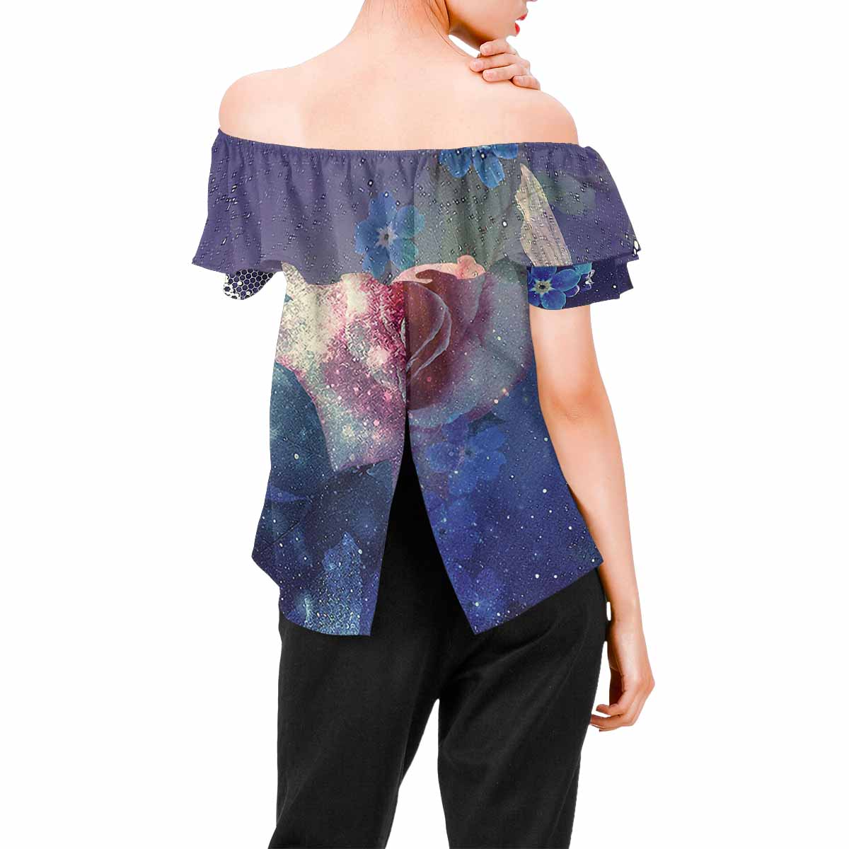 Victorian Lace print Chiffon Blouse, design 02