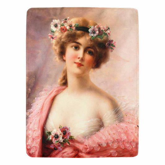 Victorian Lady Design BLANKET, LARGE 60 in x 80 in, Young Girl With Anemones