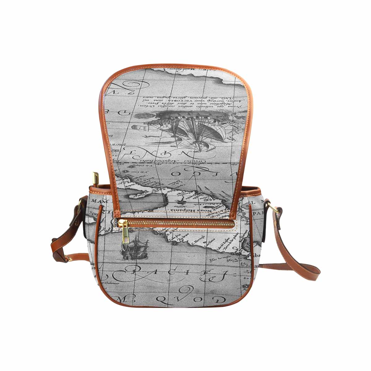 Antique Map design Handbag, saddle bag, Design 44