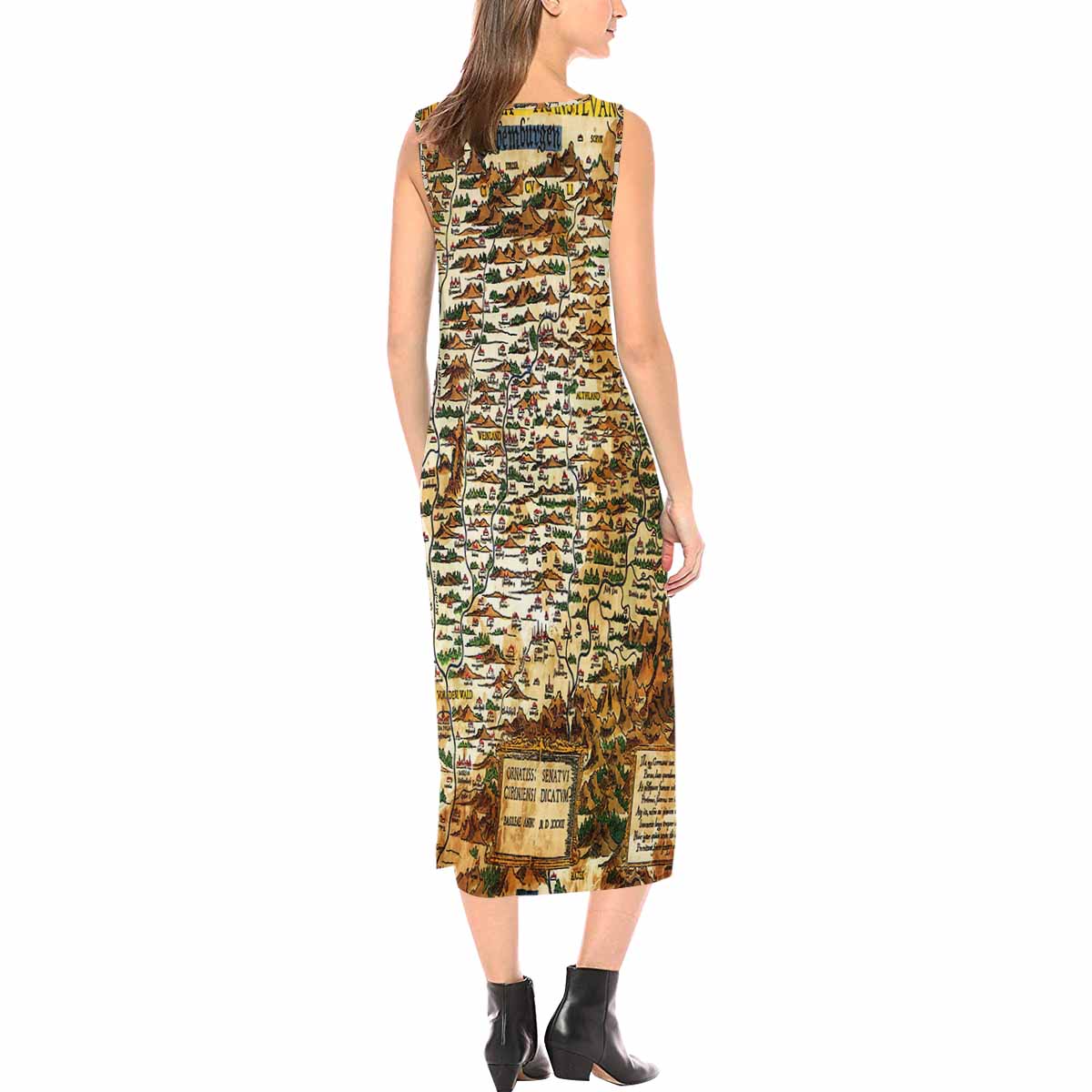 Antique Map chic long dress, Design 43