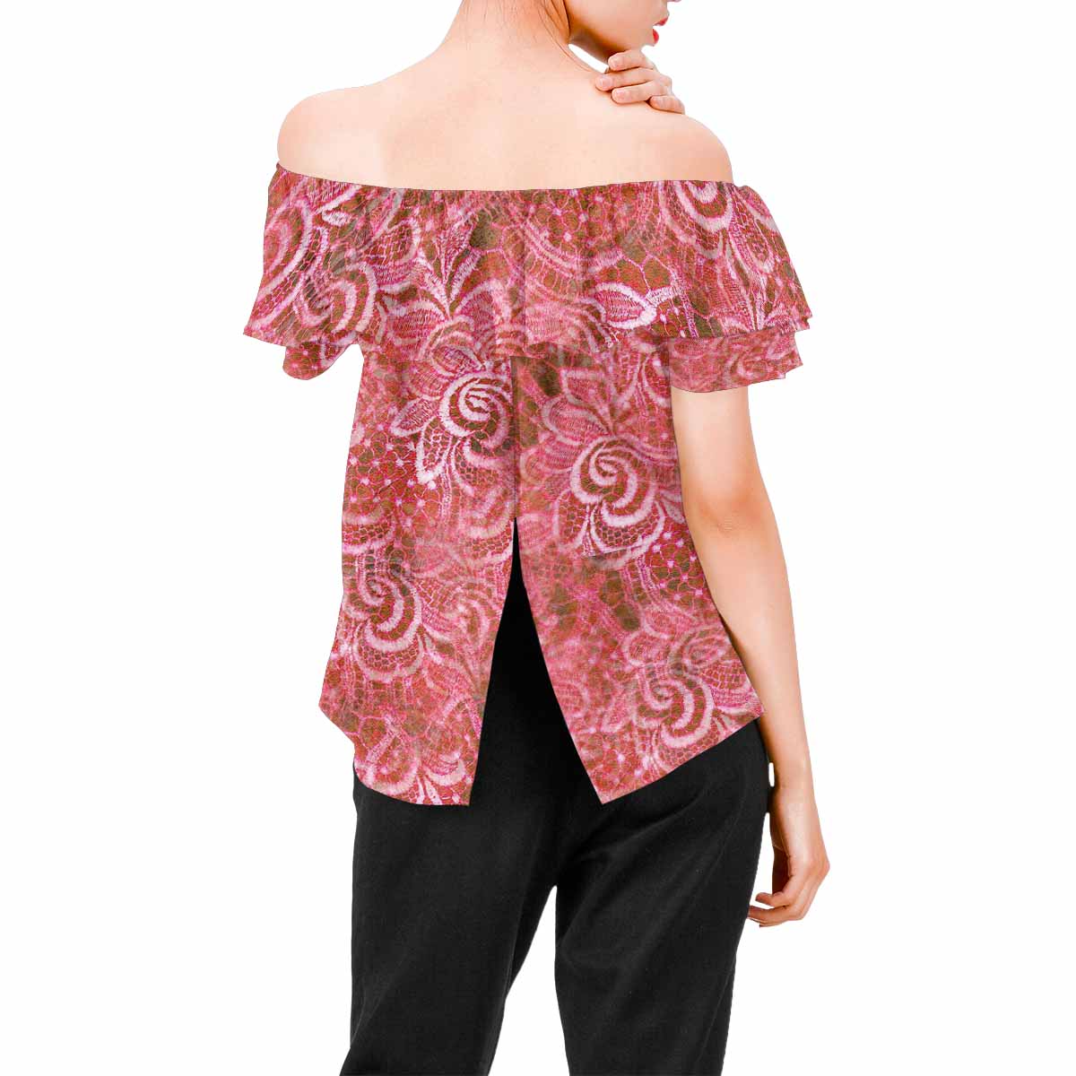 Victorian Lace print Chiffon Blouse, design 33