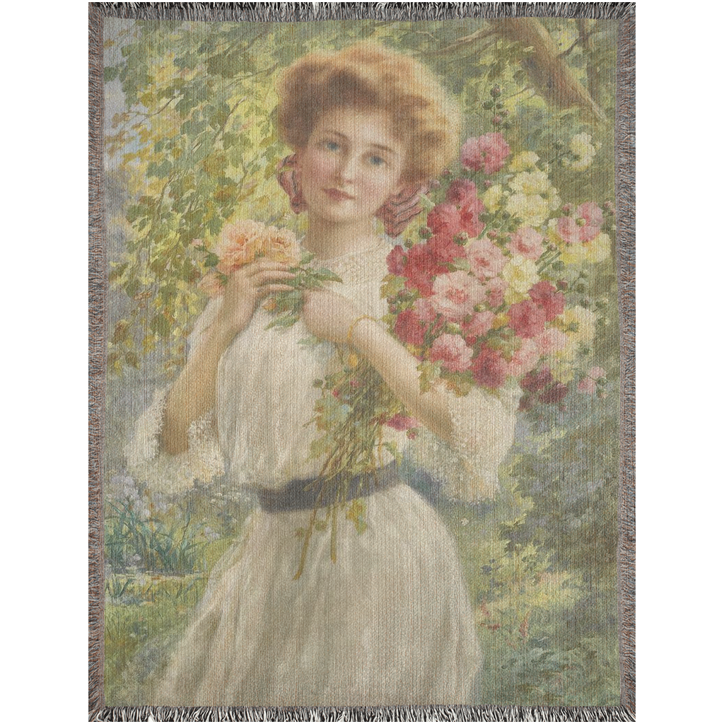 100% cotton Victorian Lady design design woven blanket, 50 x 60 or 60 x 80in, SUMMER