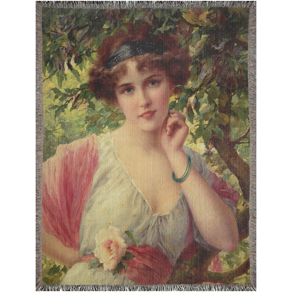 100% cotton Victorian Lady design design woven blanket, 50 x 60 or 60 x 80in, A SUMMER ROSE