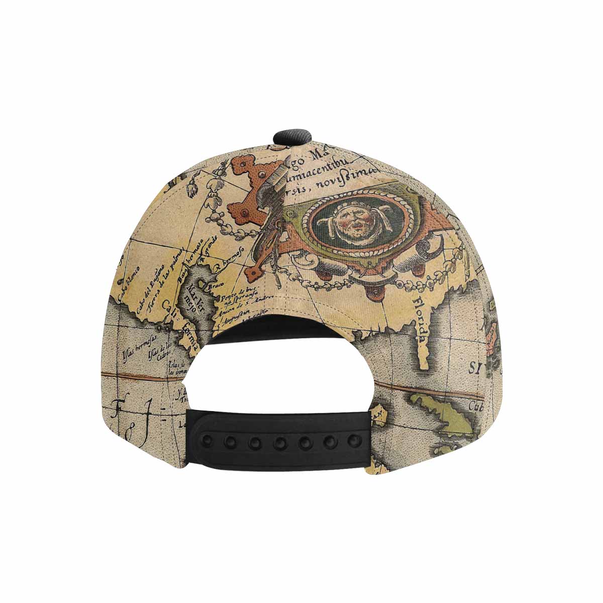 Antique Map design mens or womens deep snapback cap, trucker hat, Design 46