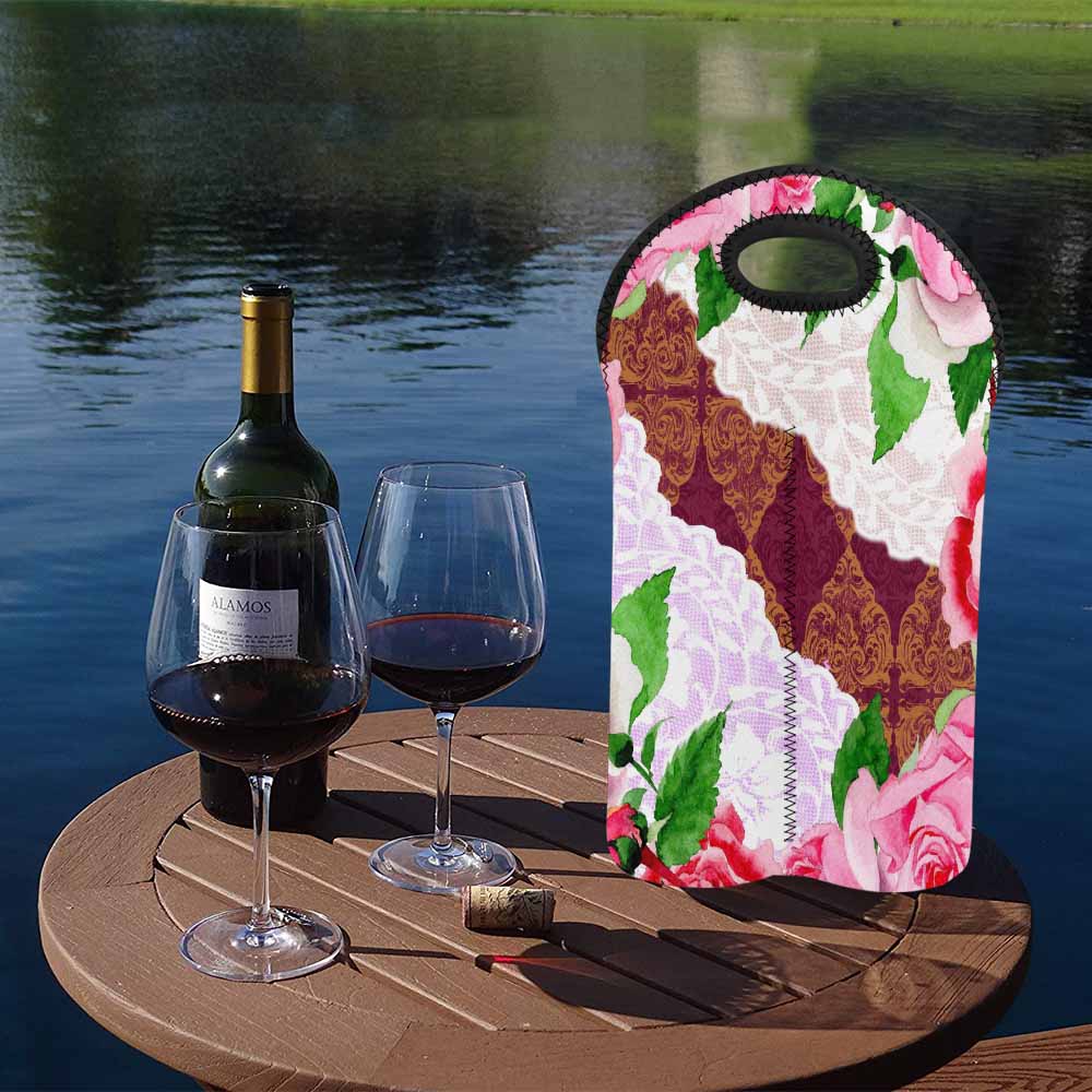 2 Bottle Victorian lace print wine bag, Design 19