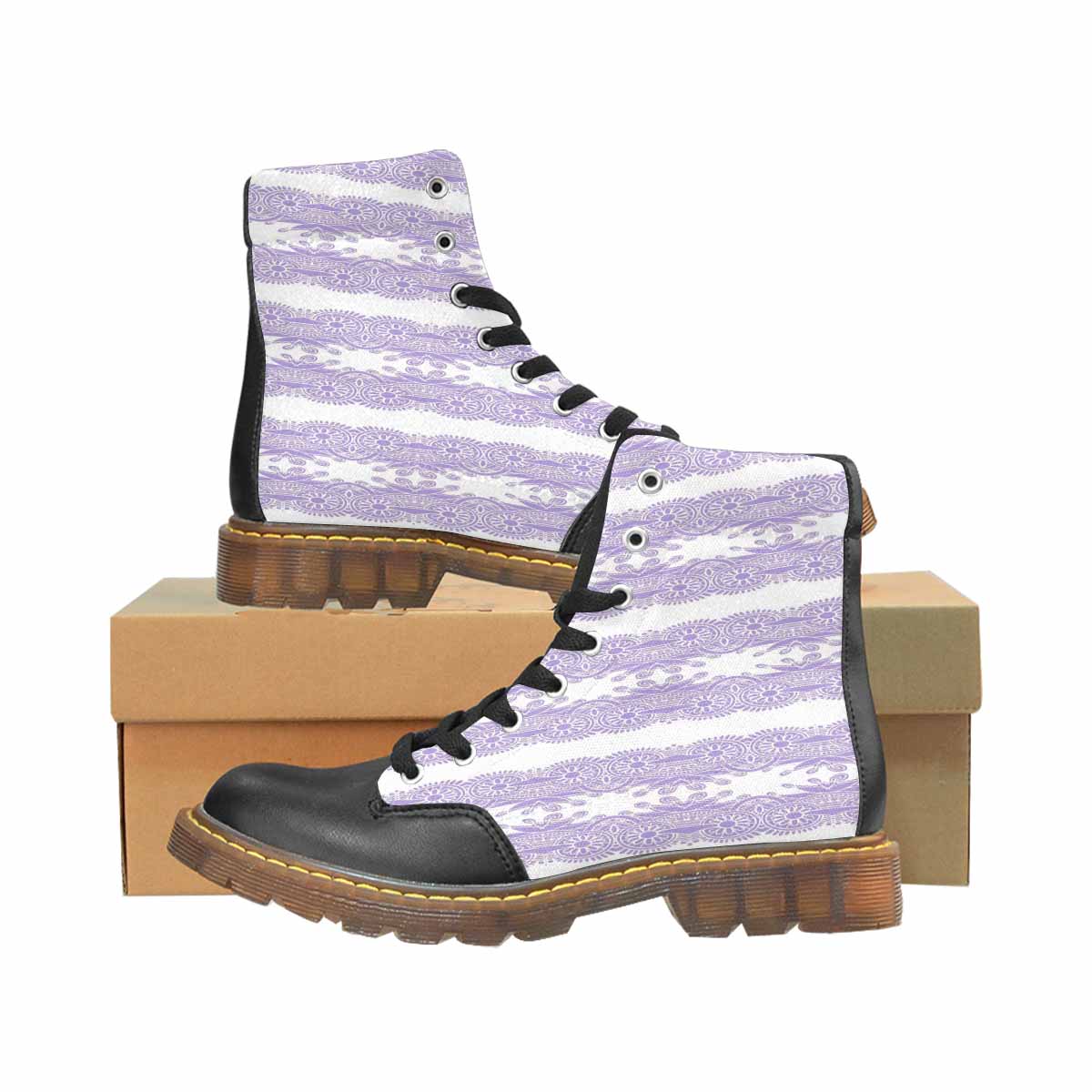 Victorian lace print, cute but tough, Winter walk about boots, design 07