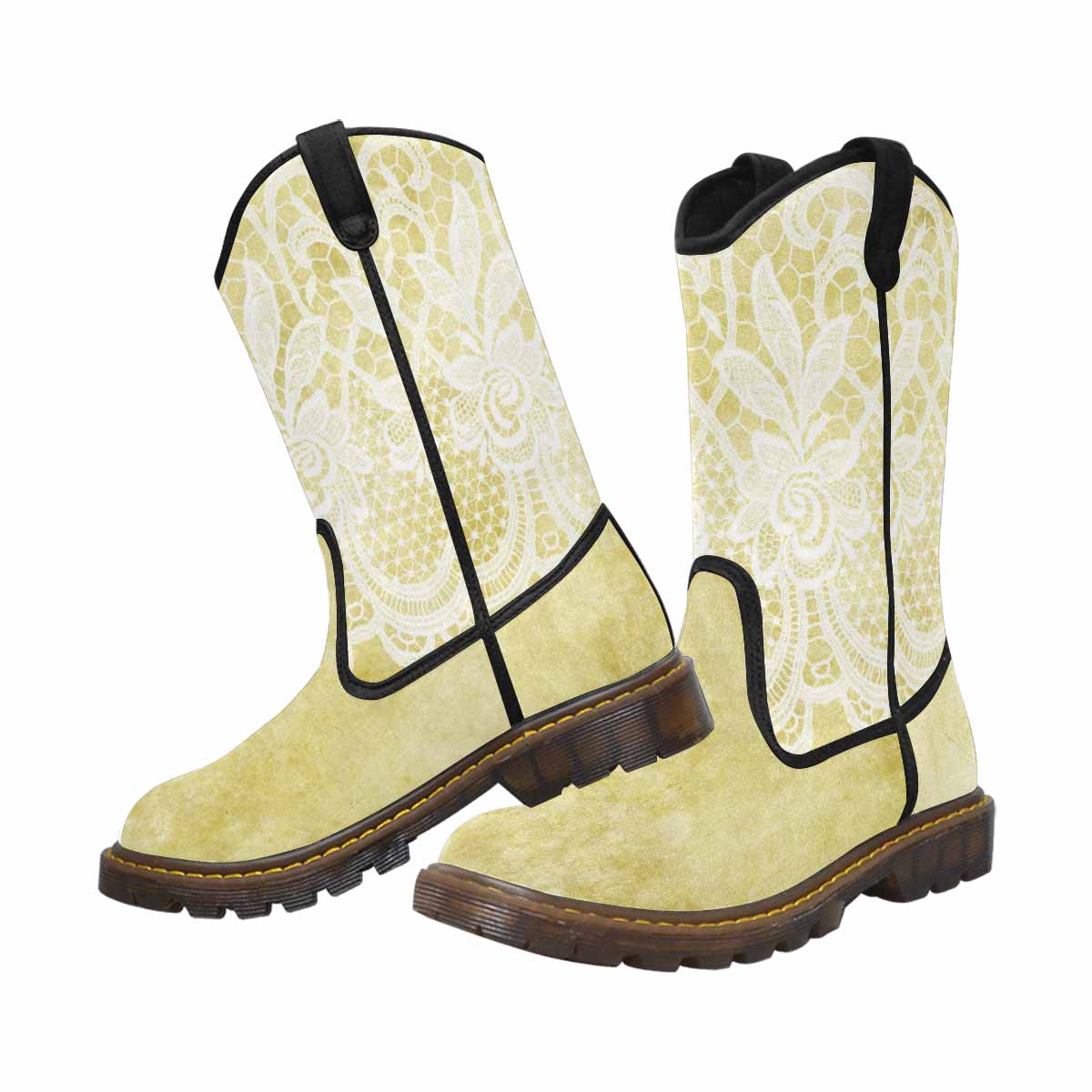 Victorian lace print, western lumber boots, design 44
