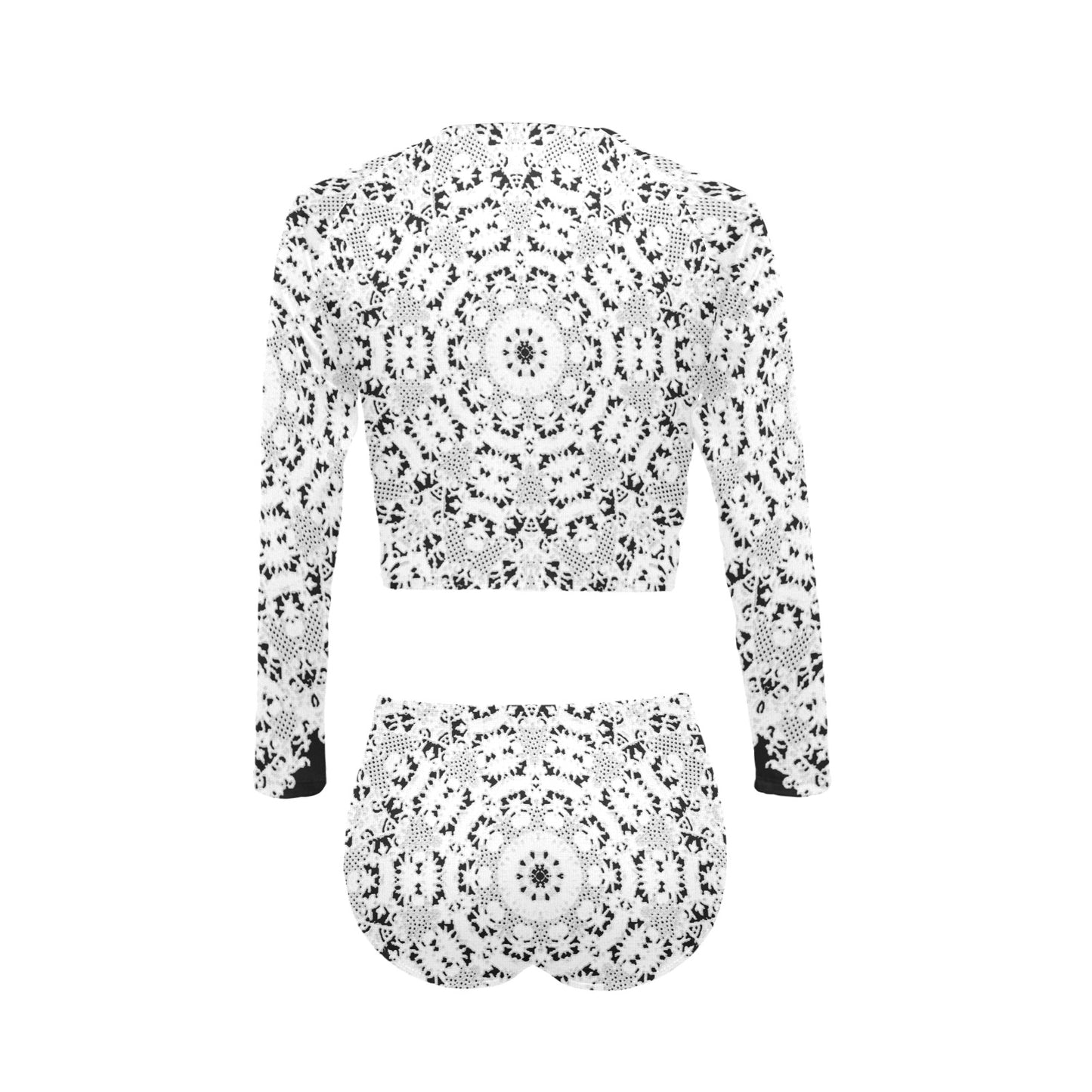 Victorian printed lace, long sleeve 2pc swimsuit, beachwear, design 50 Long Sleeve Bikini Set (Model S27)