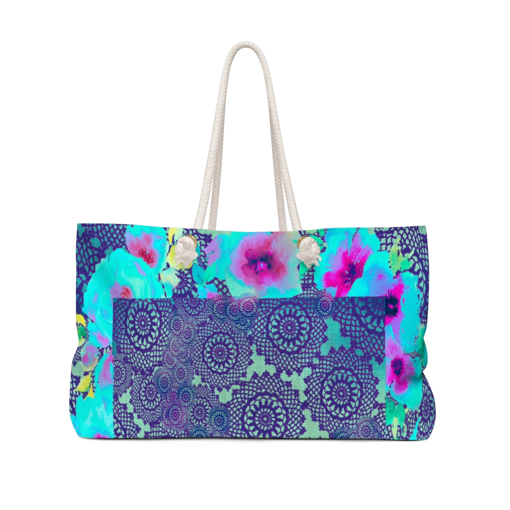 Victorian lace print weekender bag, large, design 14