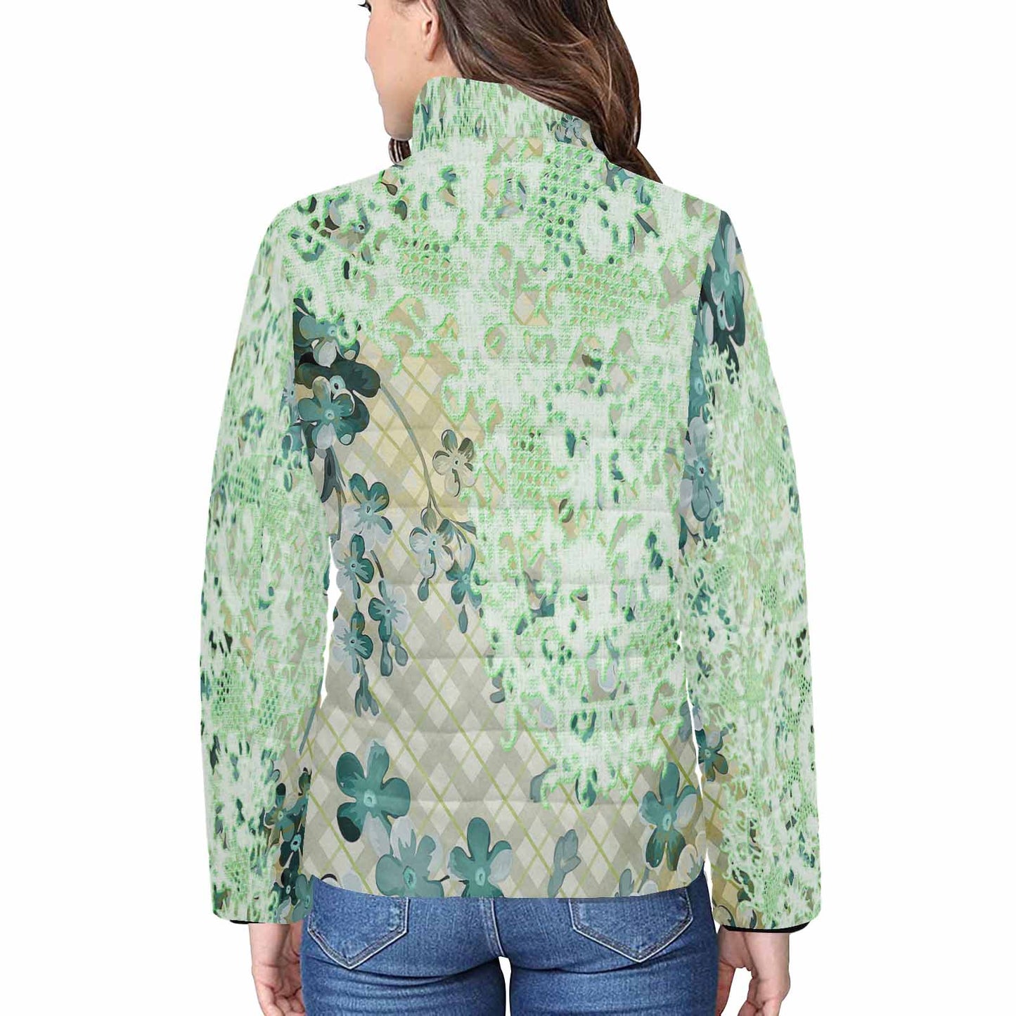 Victorian Lace print womens padded quilted jacket, design 53