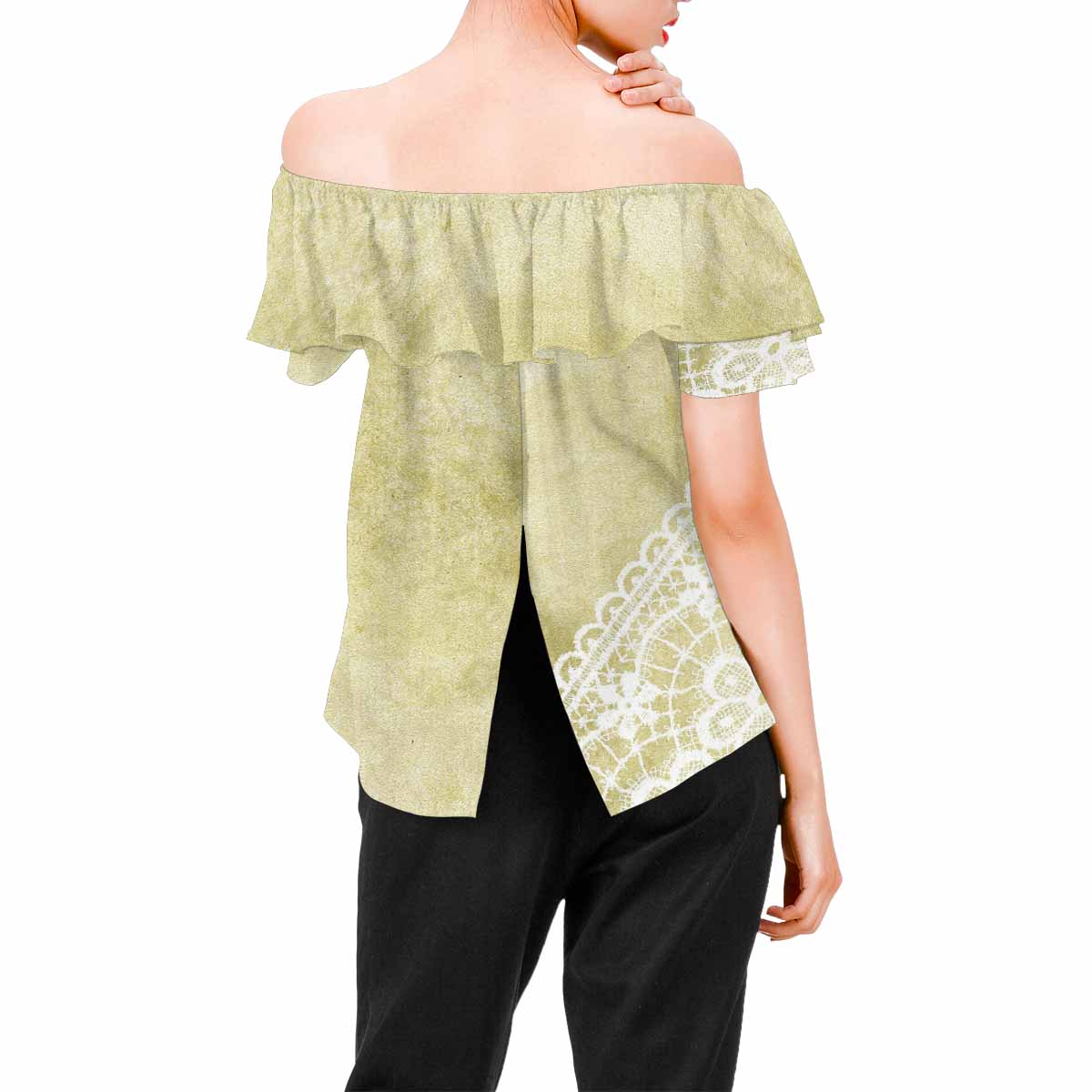 Victorian Lace print Chiffon Blouse, design 43
