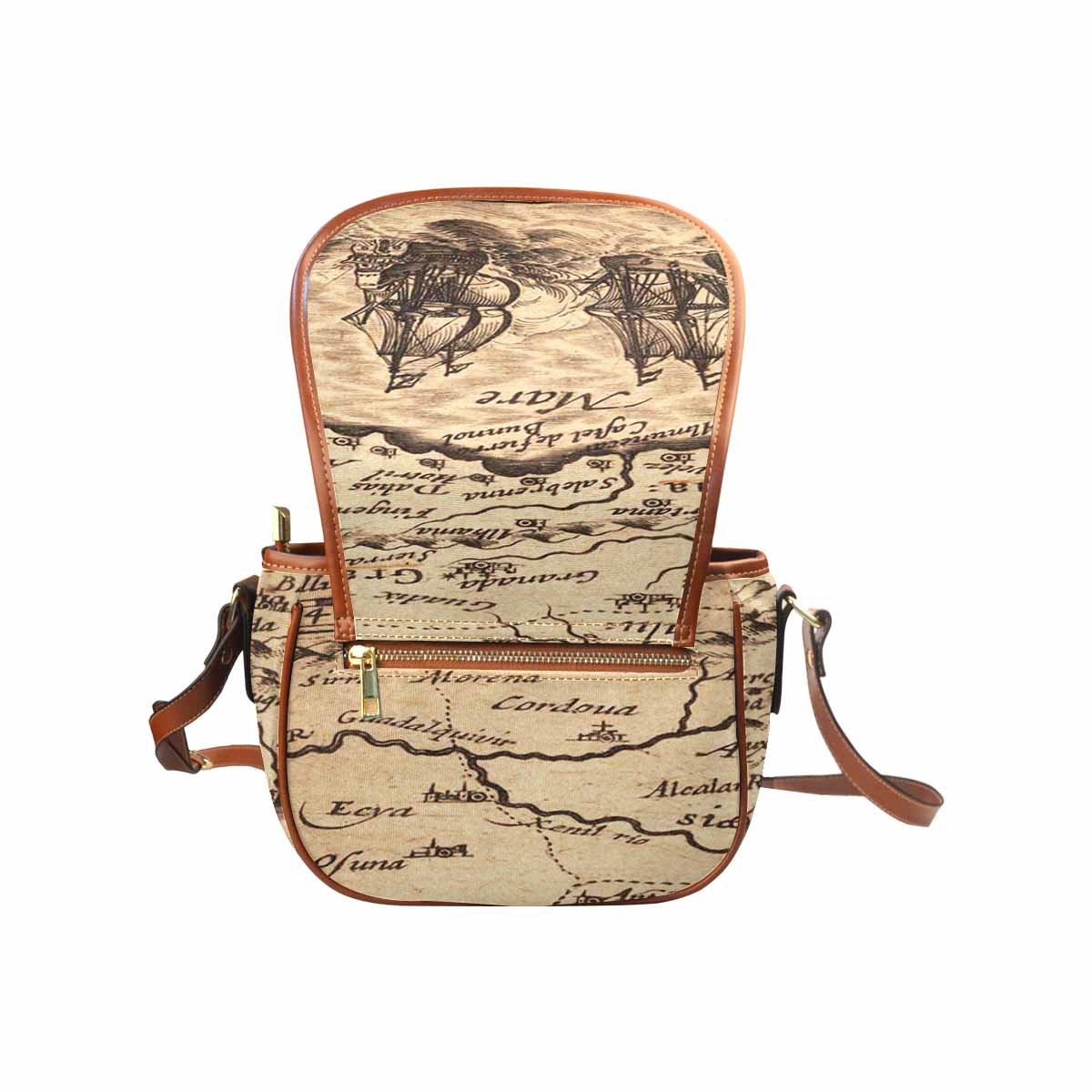Antique Map design Handbag, saddle bag, Design 25