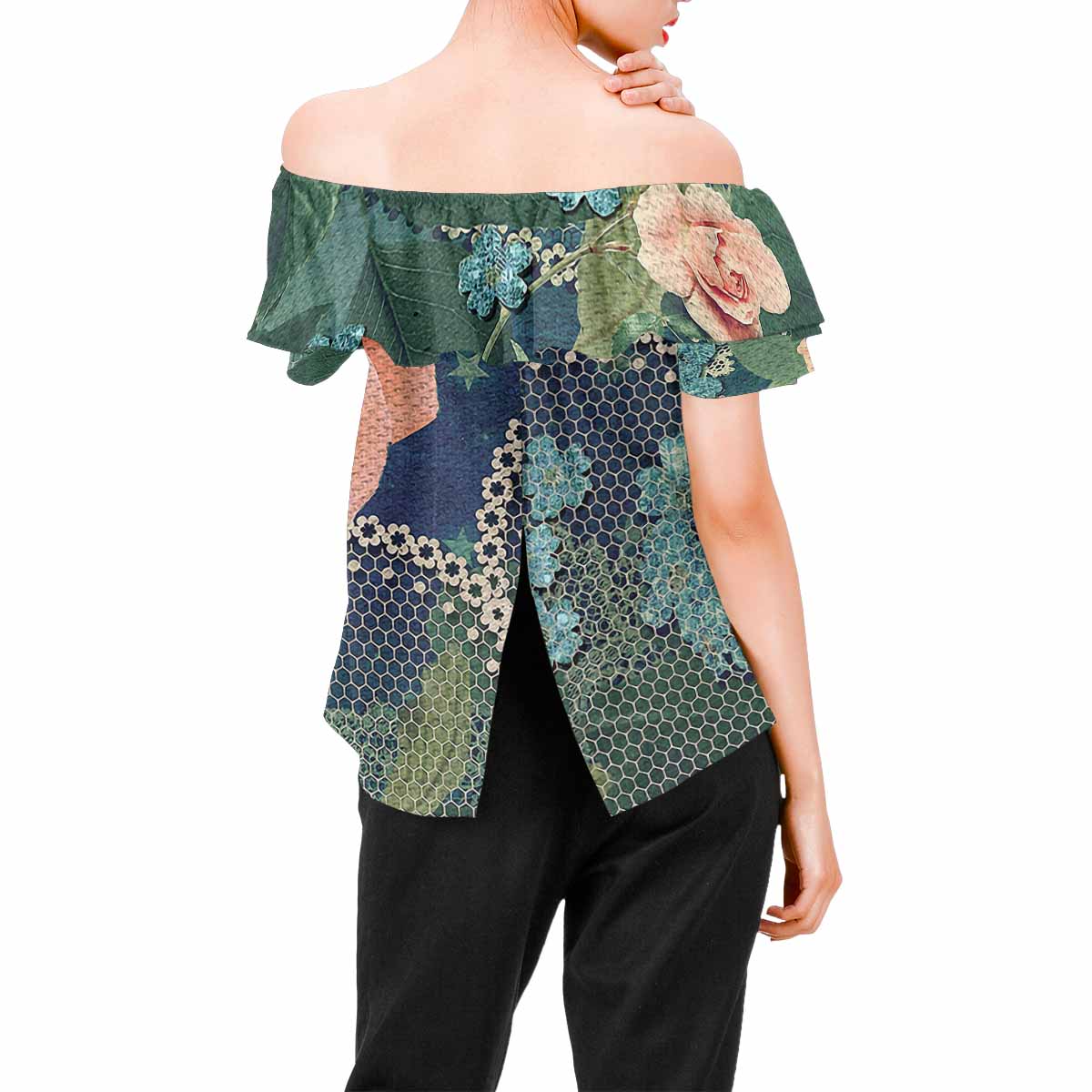 Victorian Lace print Chiffon Blouse, design 01