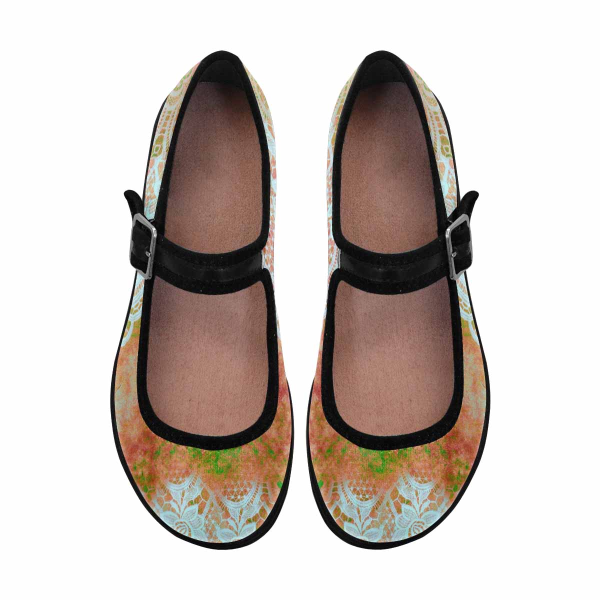 Victorian lace print, cute, vintage style women's Mary Jane shoes, design 31