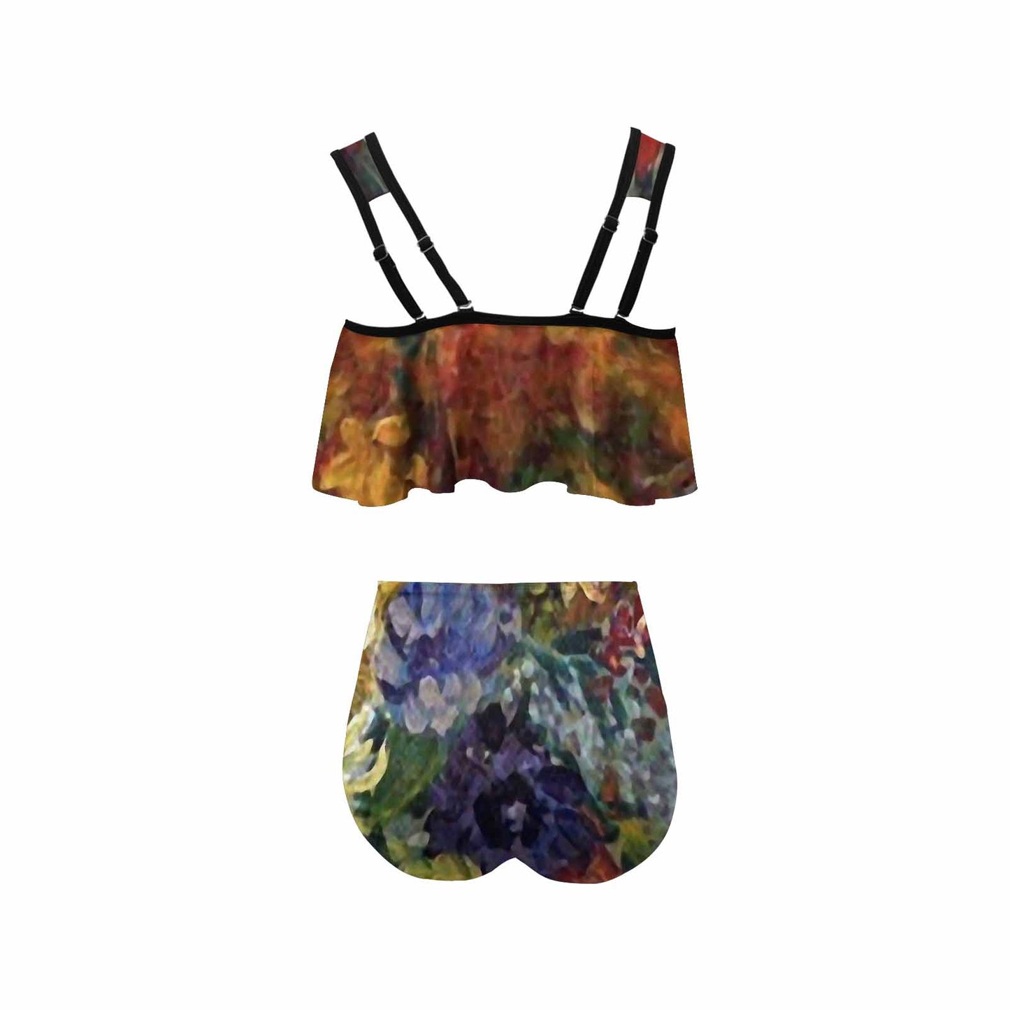Vintage floral high waisted flounce top bikini, swim wear, Design 41
