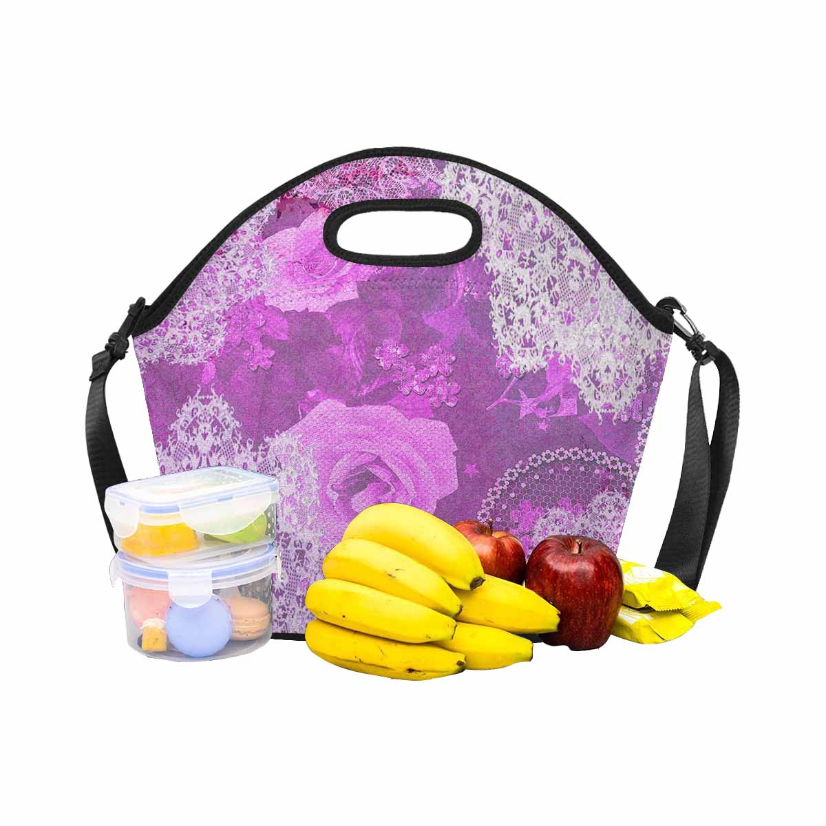 Victorian lace print insulated lunch bag, design 03