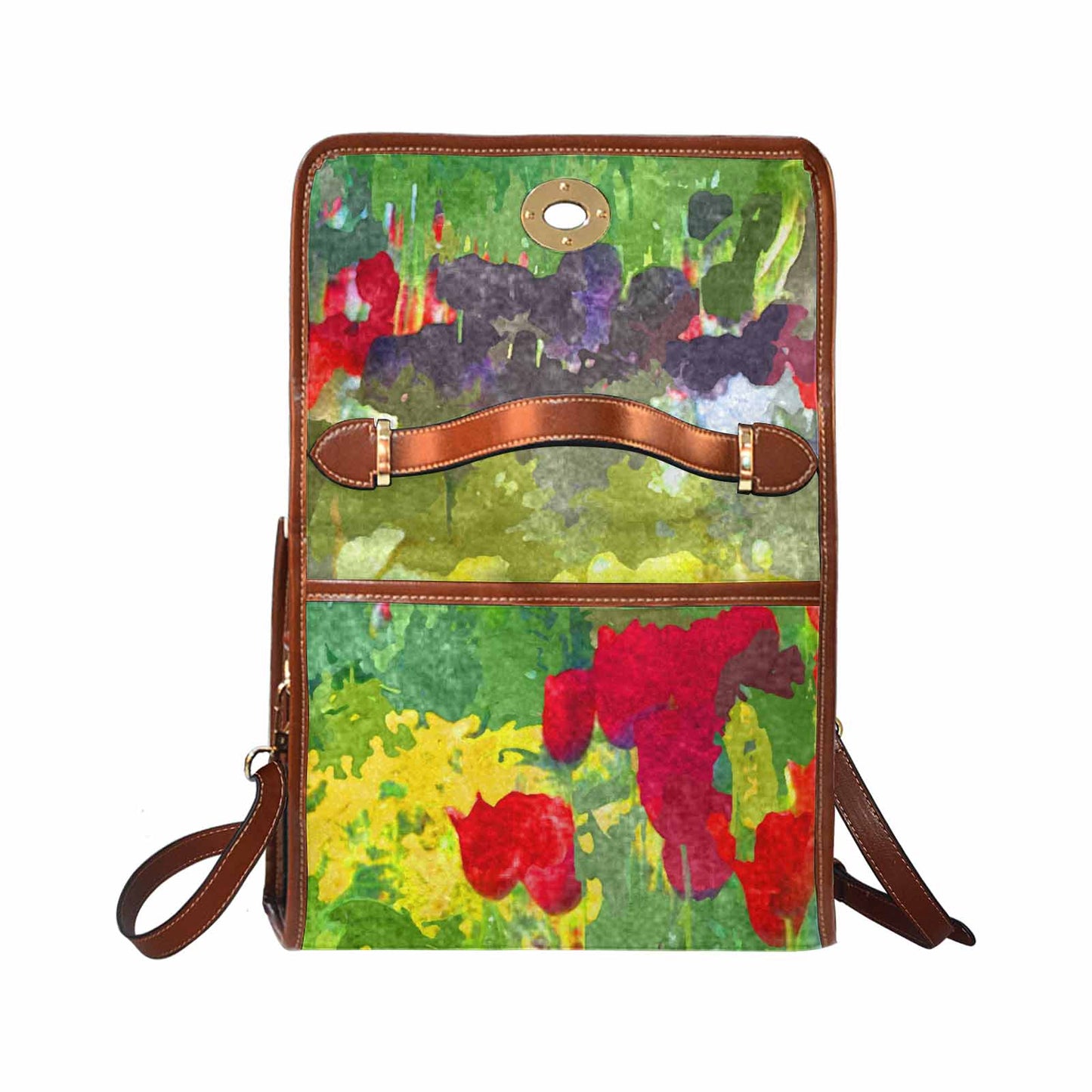 Water Color Florals, All Over Print Waterproof Canvas Bag, Mod 1695341 Design 102 BROWN STRAP