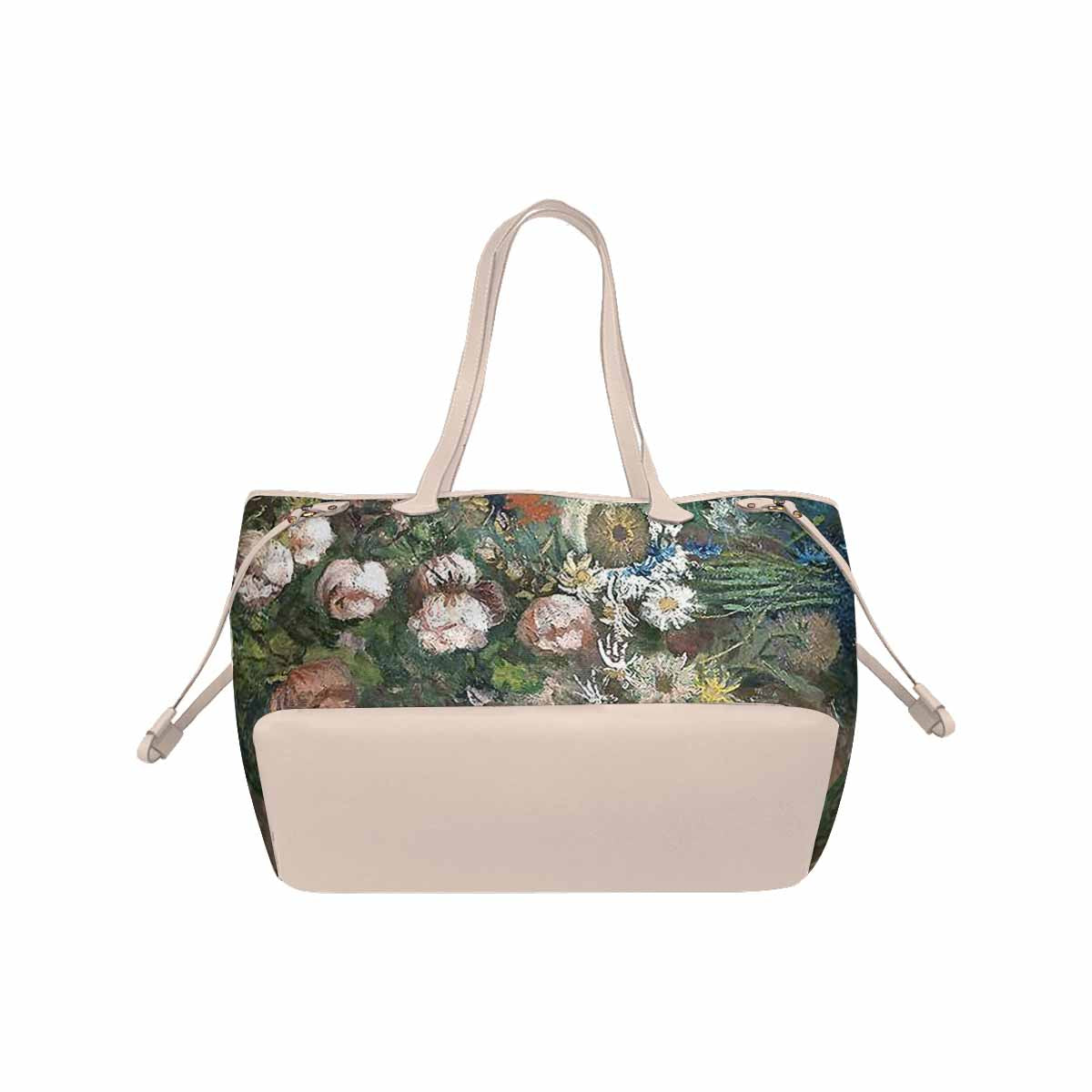Vintage Floral Handbag, Classic Handbag, Mod 1695361, Design 51 BEIGE/TAN TRIM