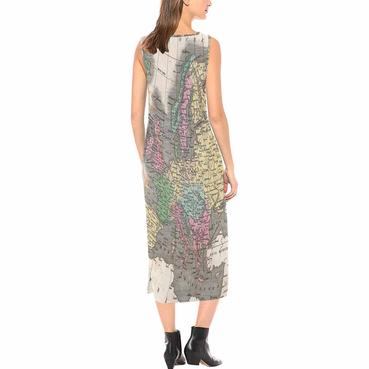 Antique Map chic long dress, Design 55