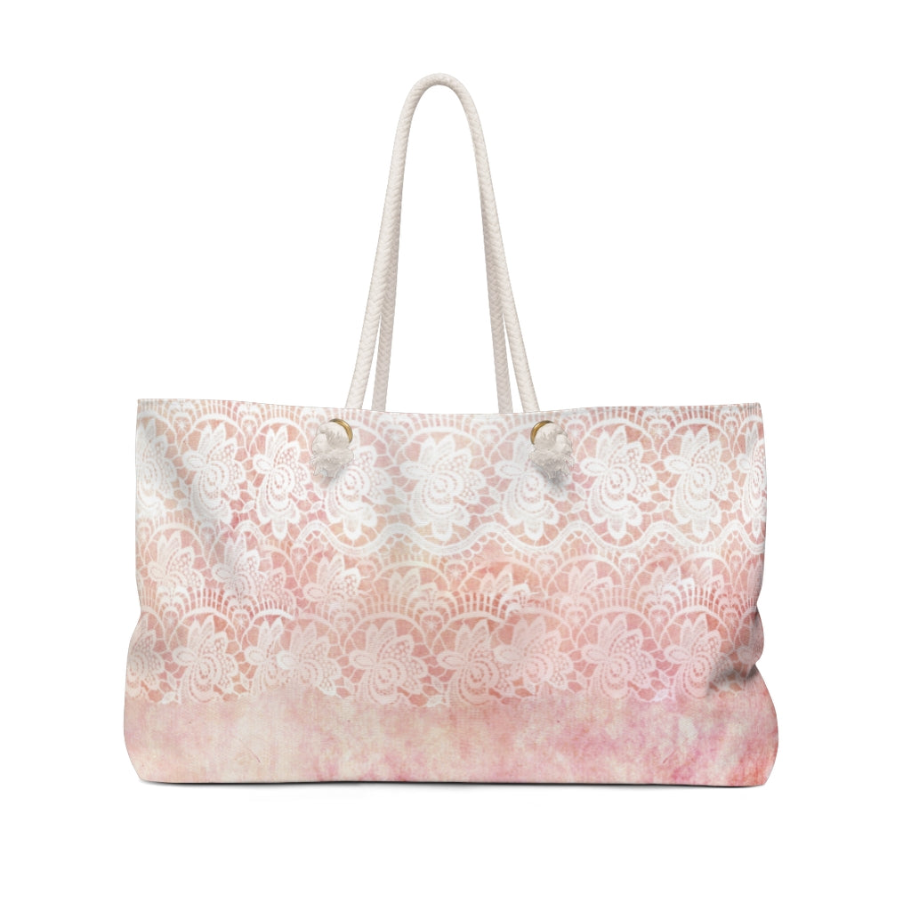 Victorian lace print weekender bag, large, design 38