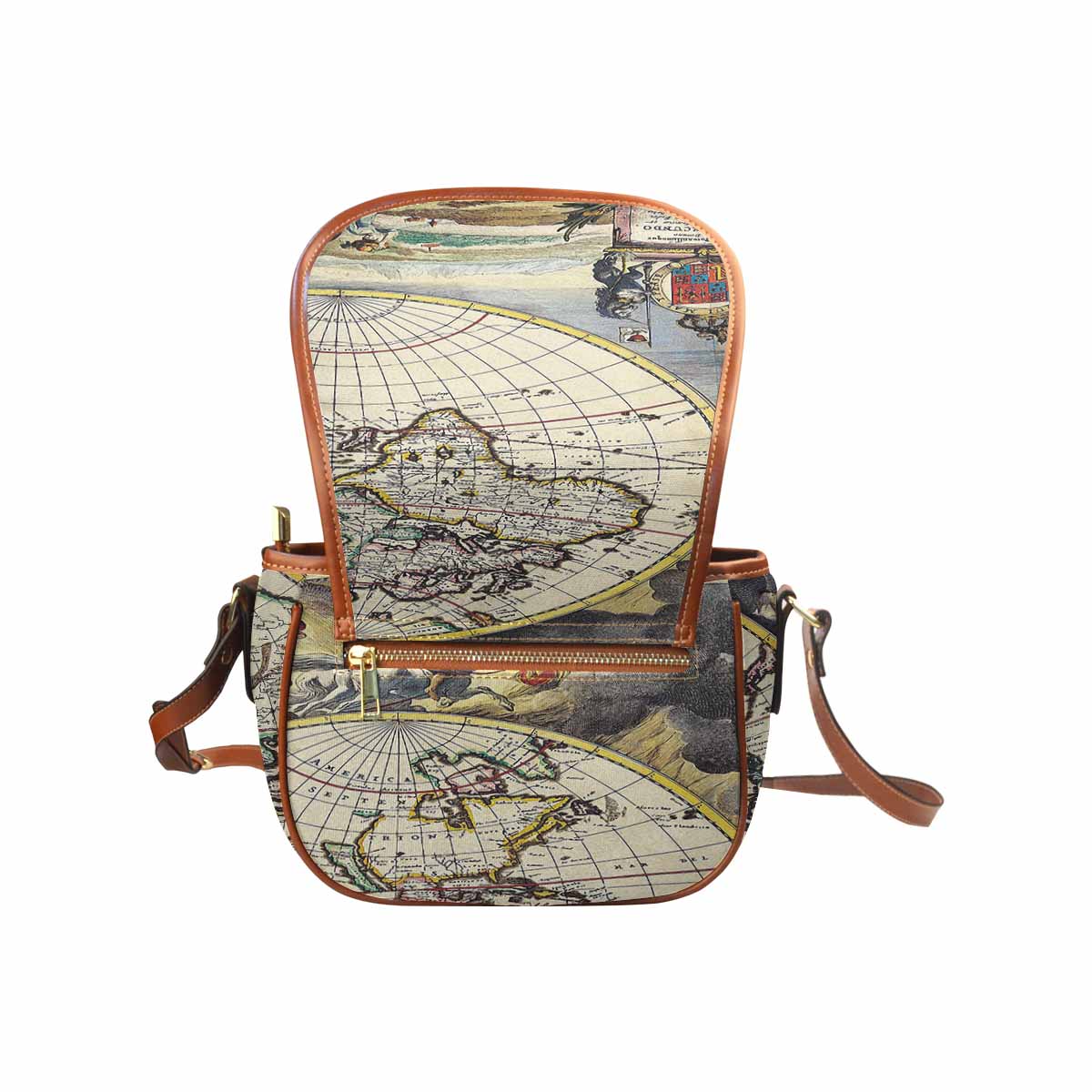 Antique Map design Handbag, saddle bag, Design 19