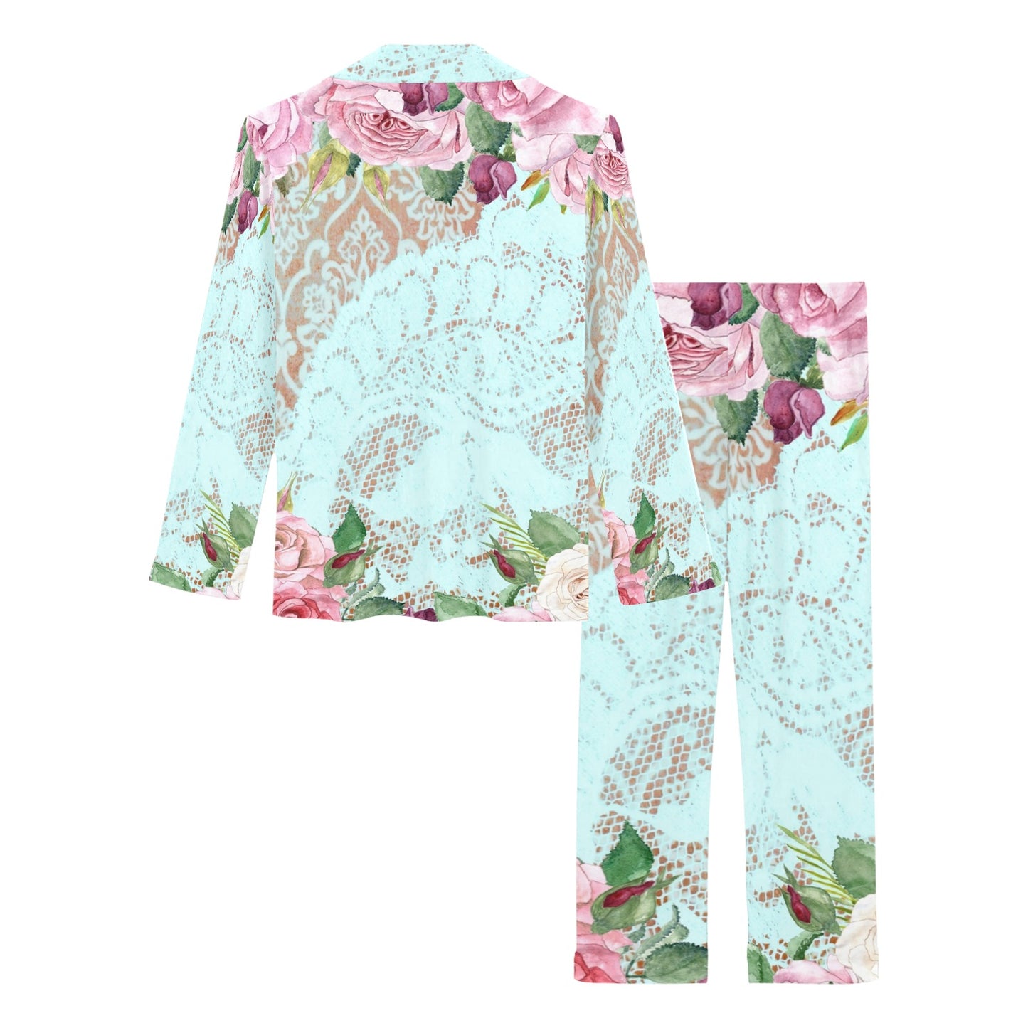 Victorian printed lace pajama set, design 24 Women's Long Pajama Set (Sets 02)